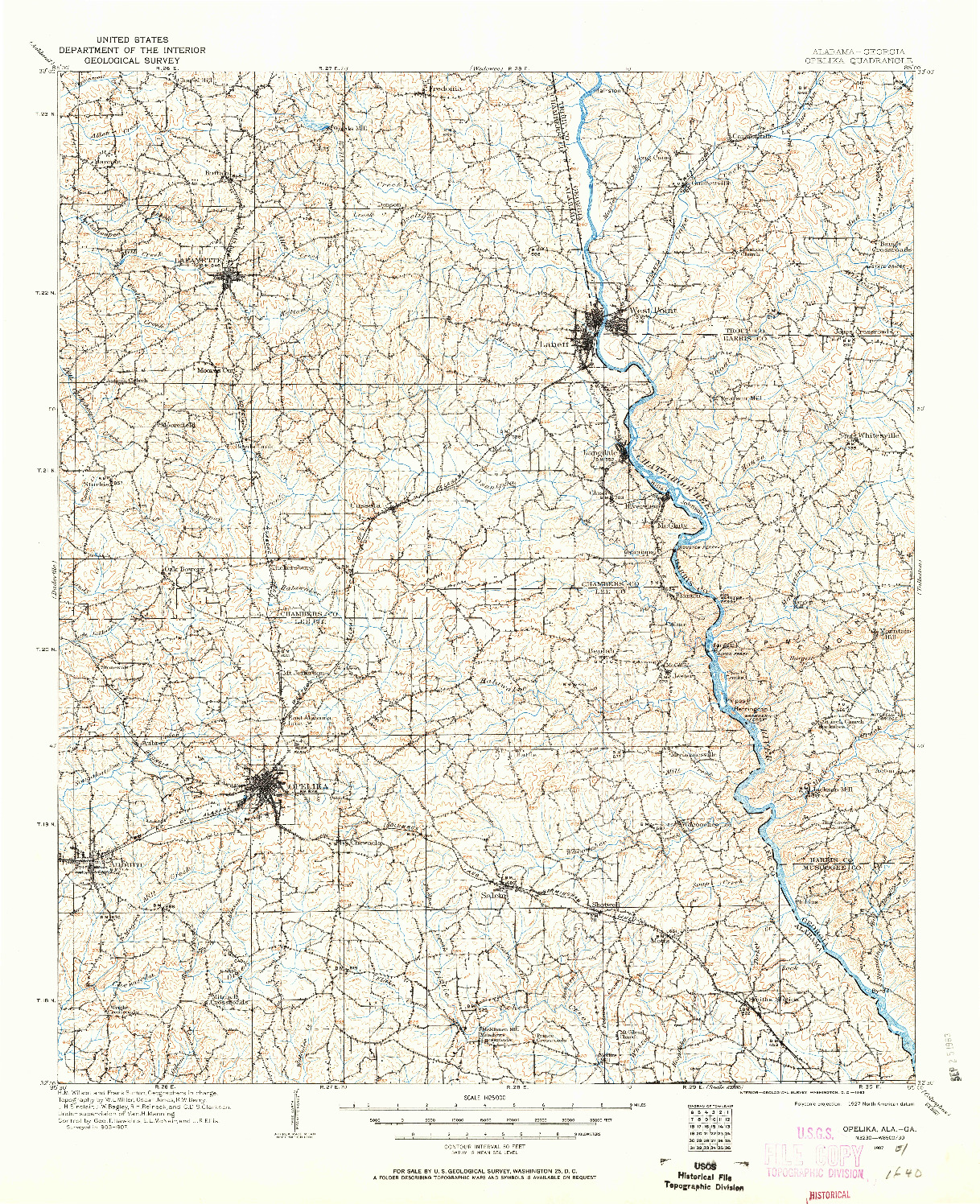 USGS 1:125000-SCALE QUADRANGLE FOR OPELIKA, AL 1907