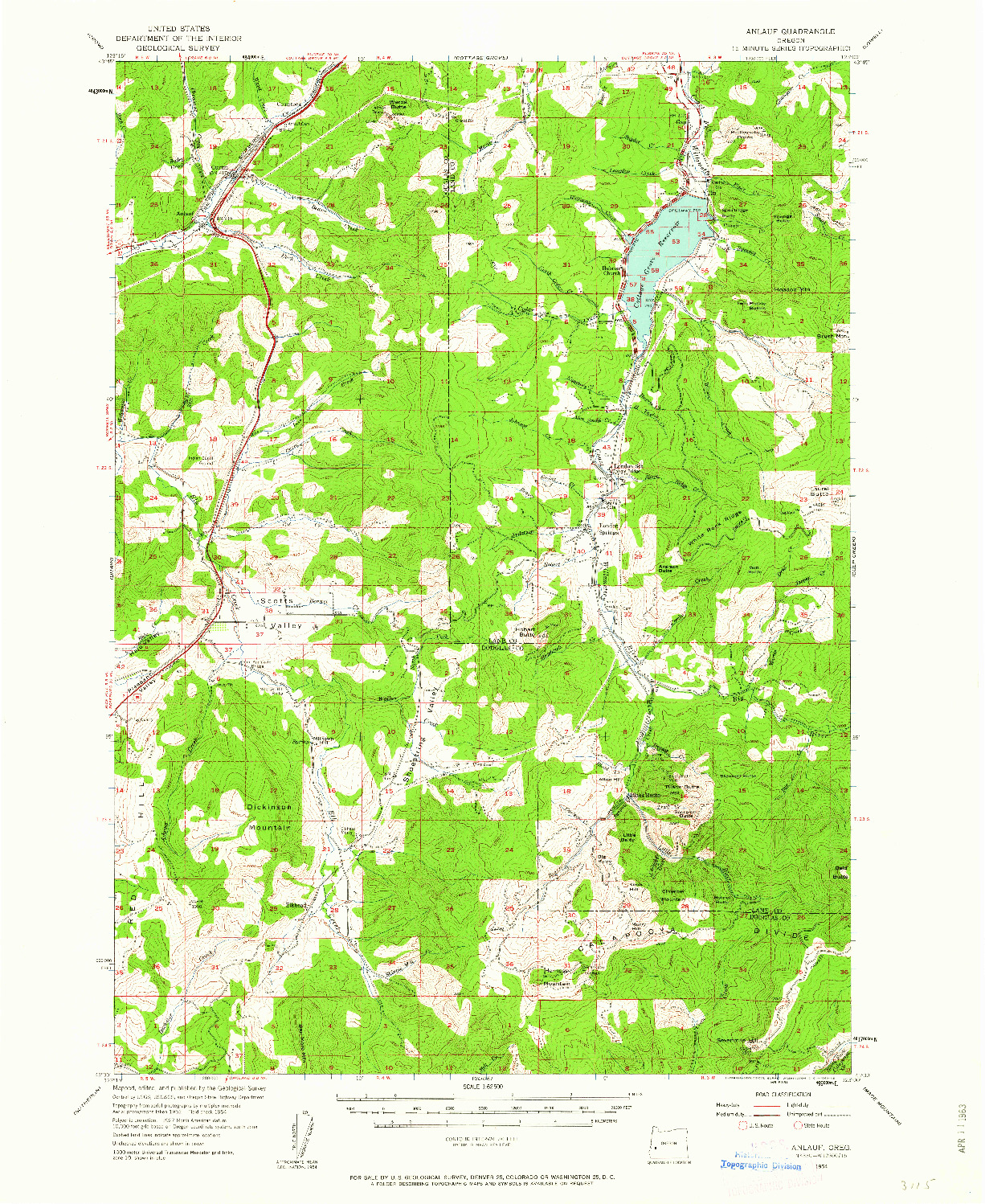 USGS 1:62500-SCALE QUADRANGLE FOR ANLAUF, OR 1954