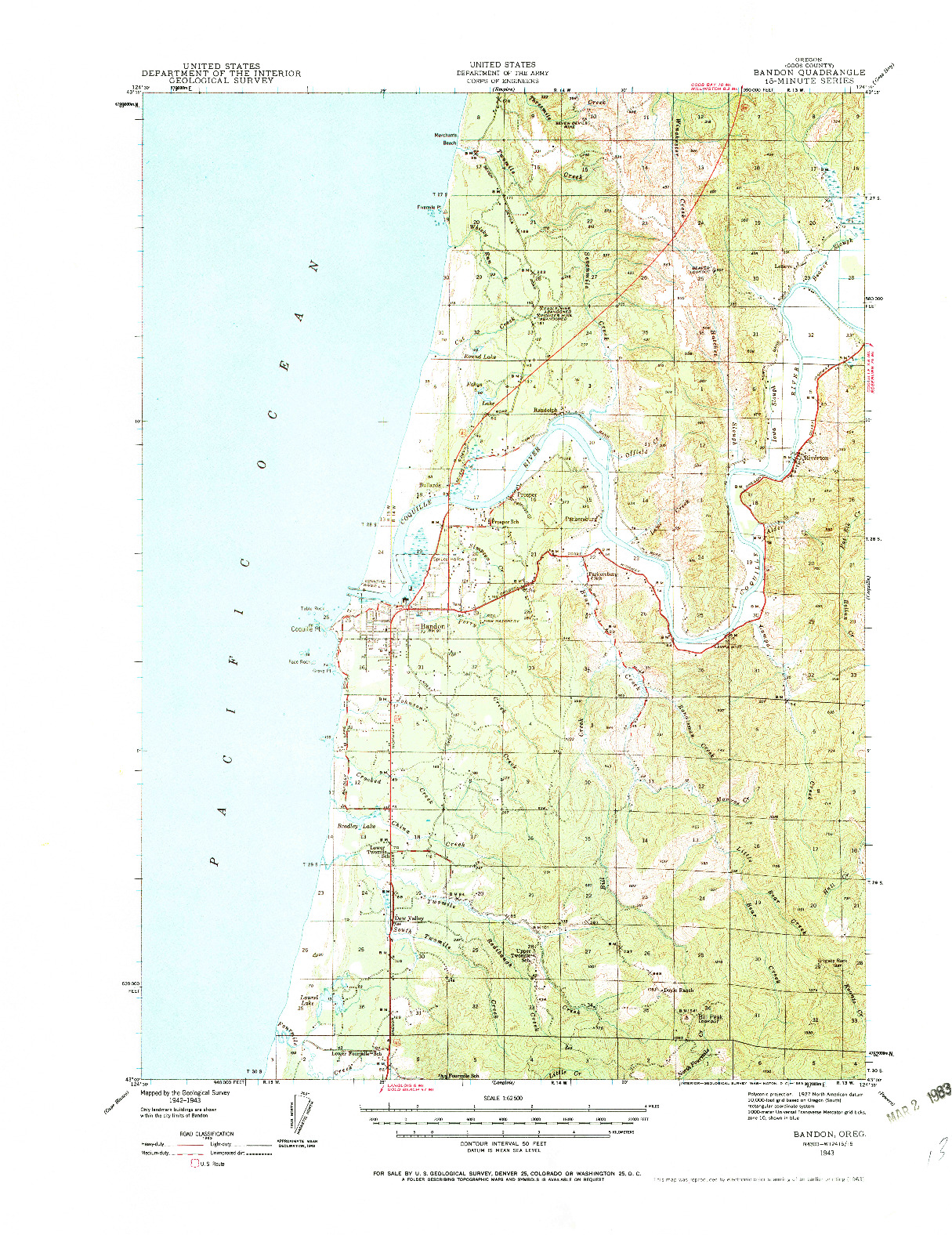 USGS 1:62500-SCALE QUADRANGLE FOR BANDON, OR 1943