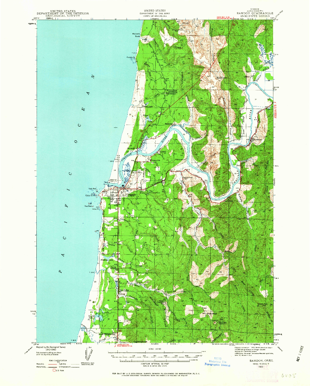 USGS 1:62500-SCALE QUADRANGLE FOR BANDON, OR 1943