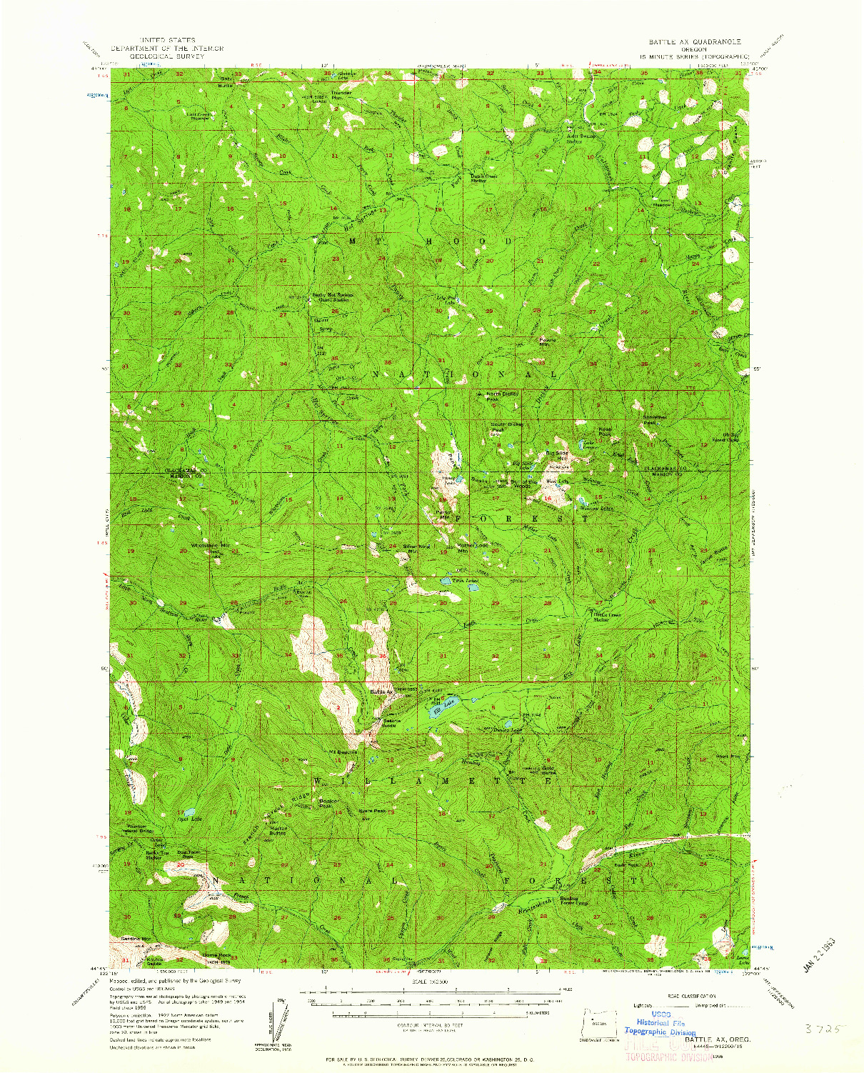 USGS 1:62500-SCALE QUADRANGLE FOR BATTLE AX, OR 1956