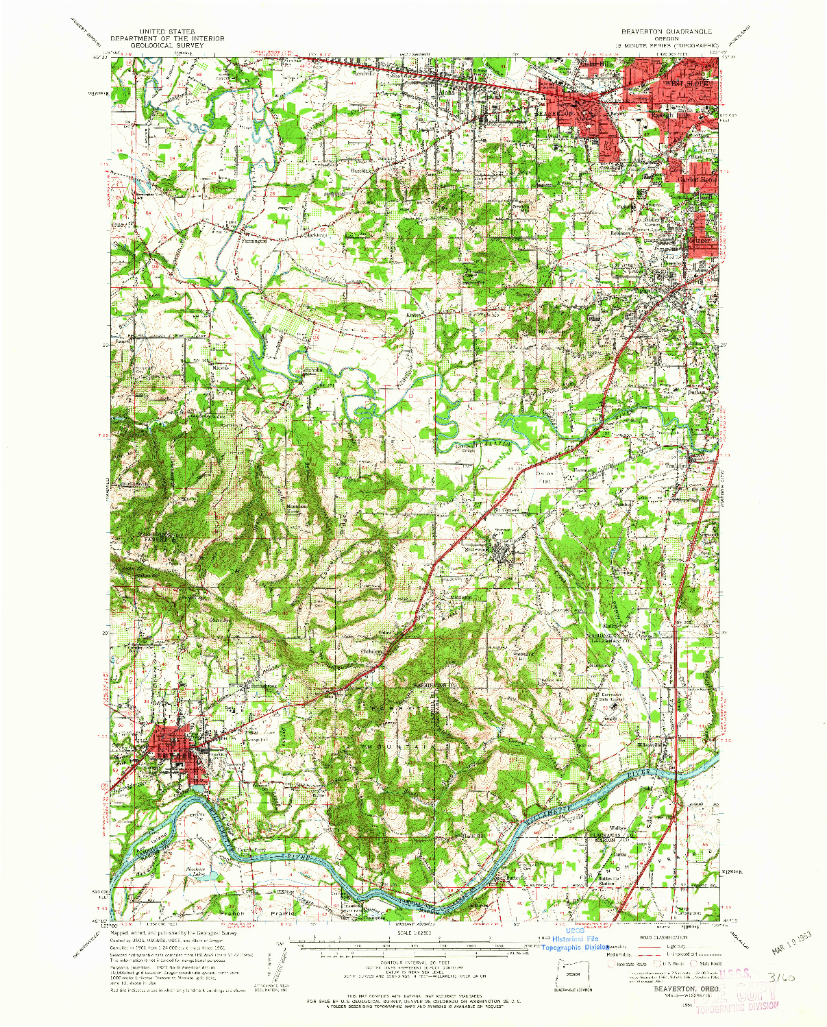 USGS 1:62500-SCALE QUADRANGLE FOR BEAVERTON, OR 1961