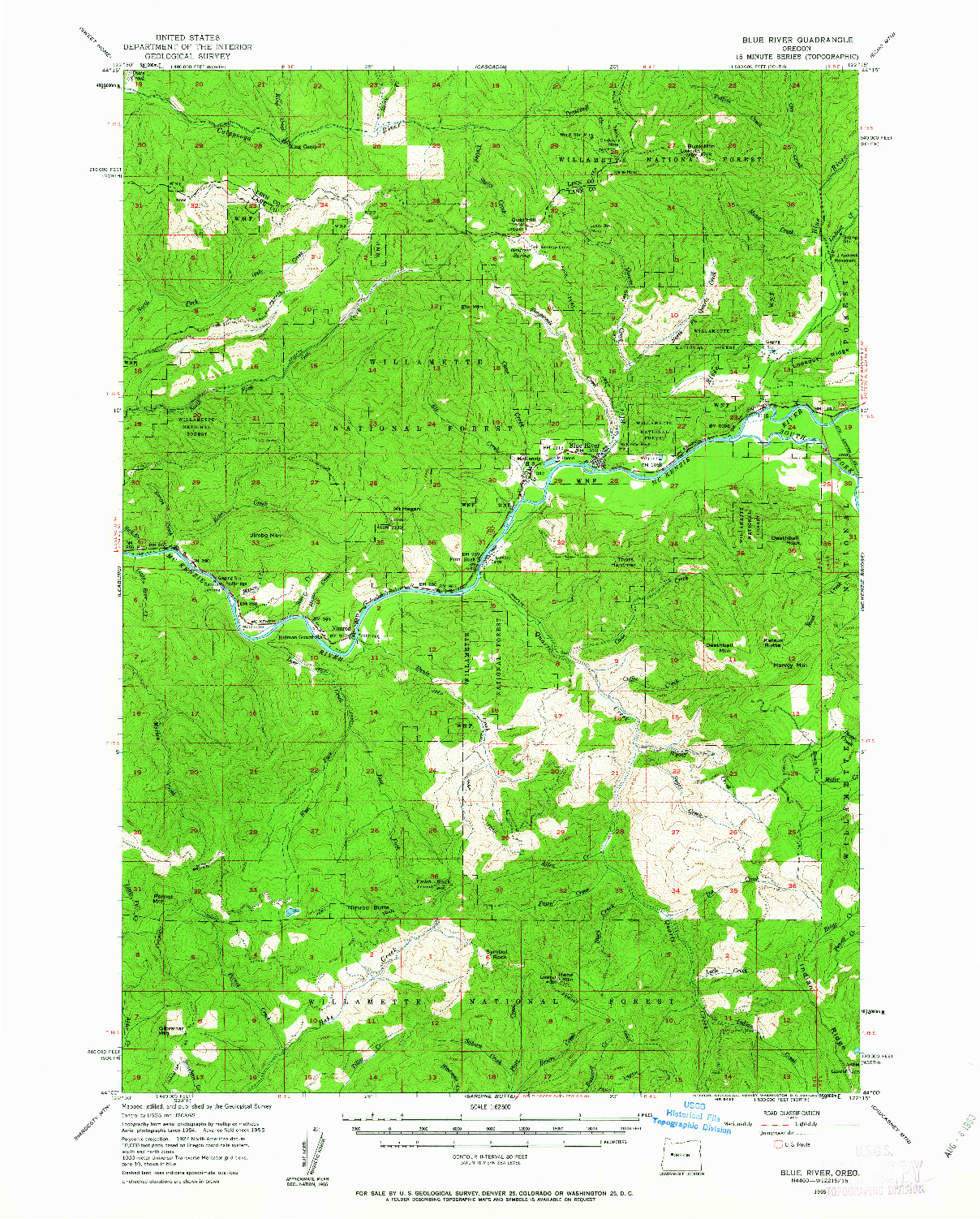 USGS 1:62500-SCALE QUADRANGLE FOR BLUE RIVER, OR 1955