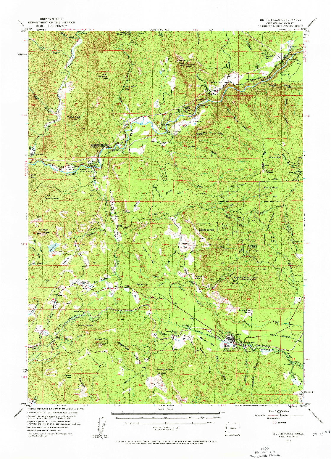 USGS 1:62500-SCALE QUADRANGLE FOR BUTTE FALLS, OR 1954