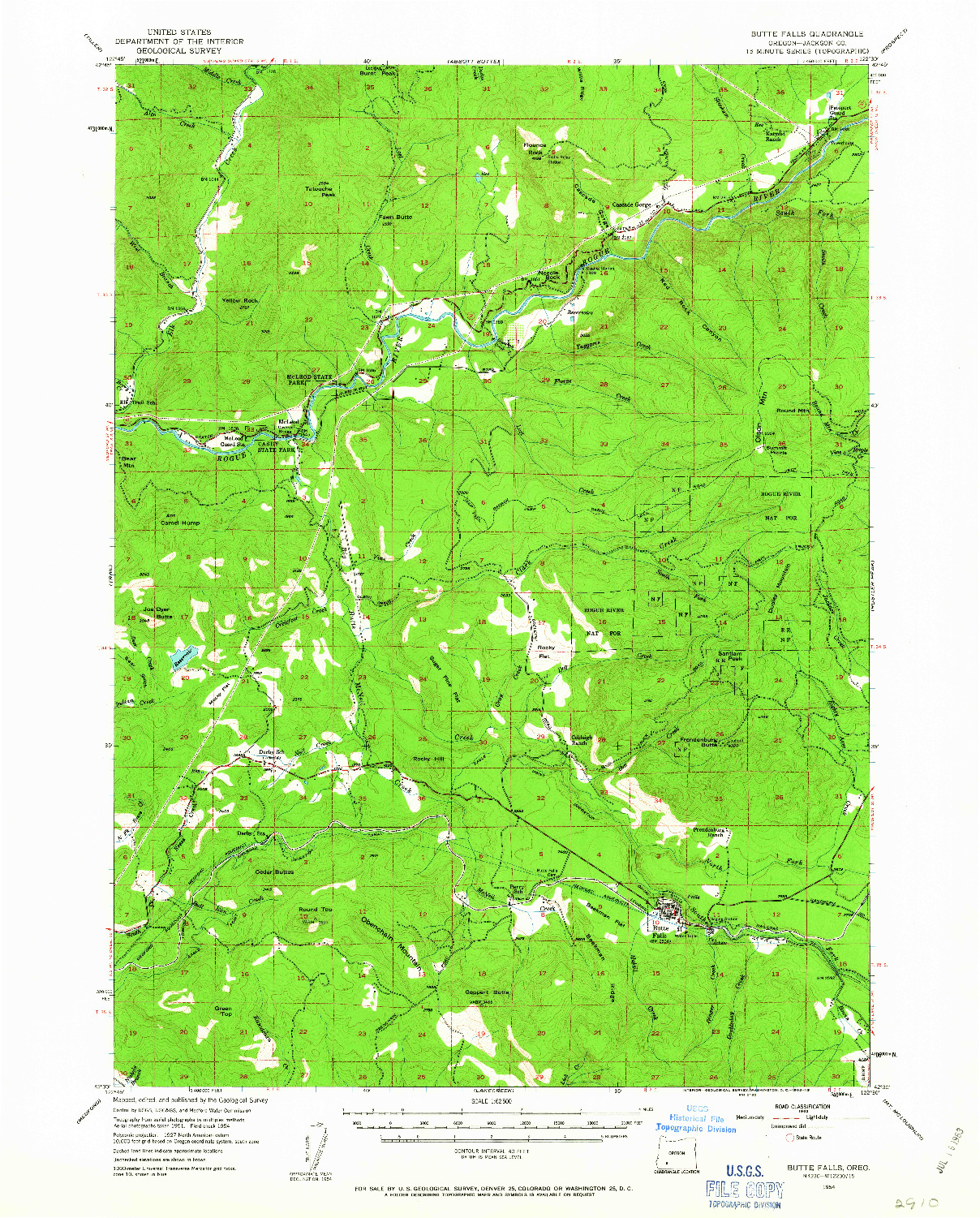 USGS 1:62500-SCALE QUADRANGLE FOR BUTTE FALLS, OR 1954