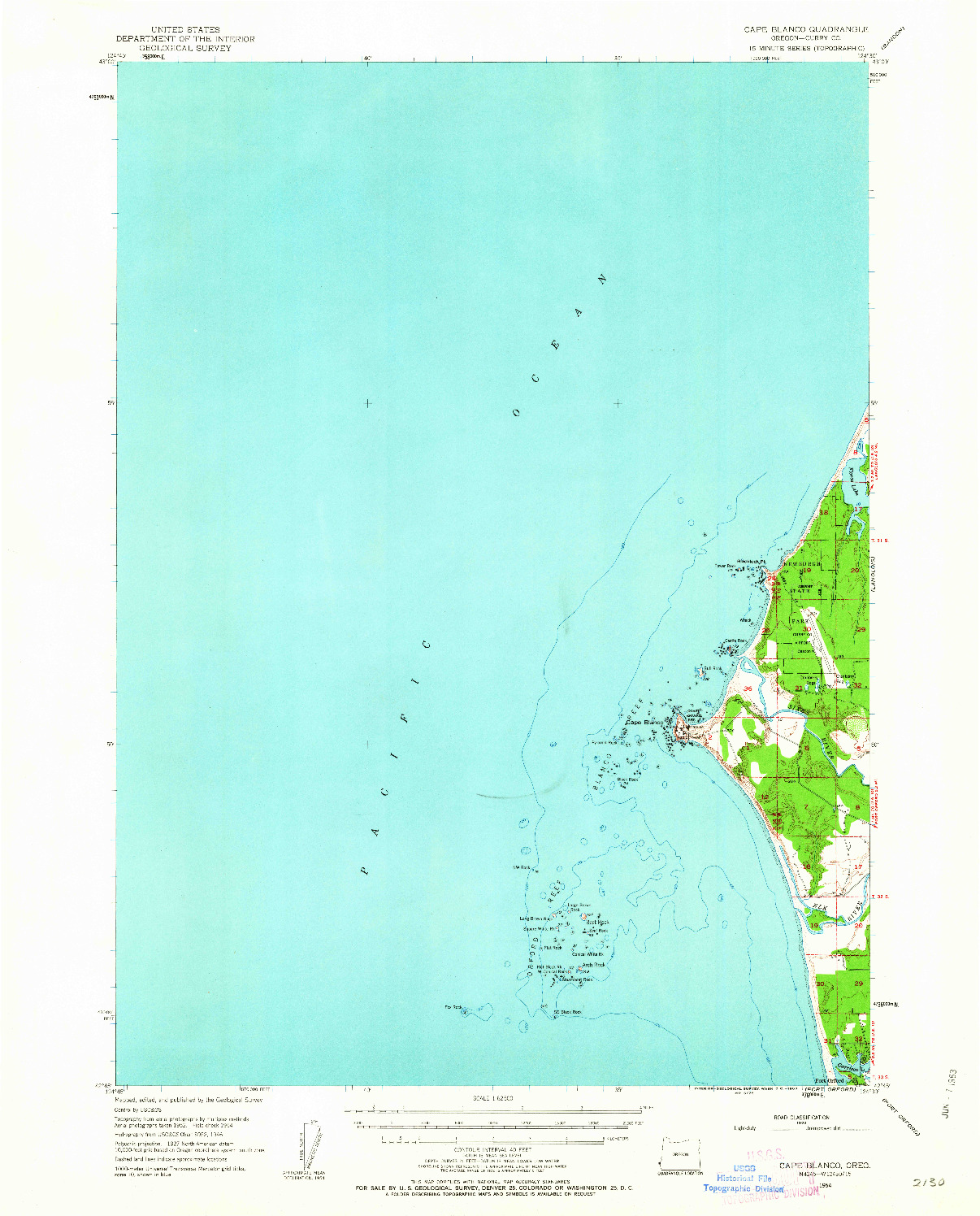 USGS 1:62500-SCALE QUADRANGLE FOR CAPE BLANCO, OR 1954