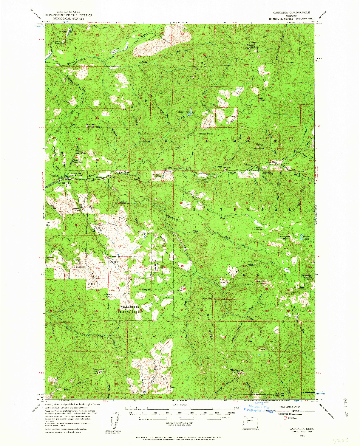 USGS 1:62500-SCALE QUADRANGLE FOR CASCADIA, OR 1955