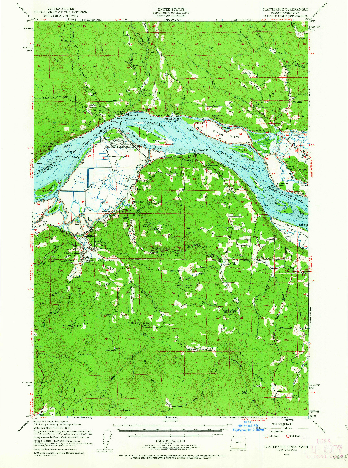 USGS 1:62500-SCALE QUADRANGLE FOR CLATSKANIE, OR 1952