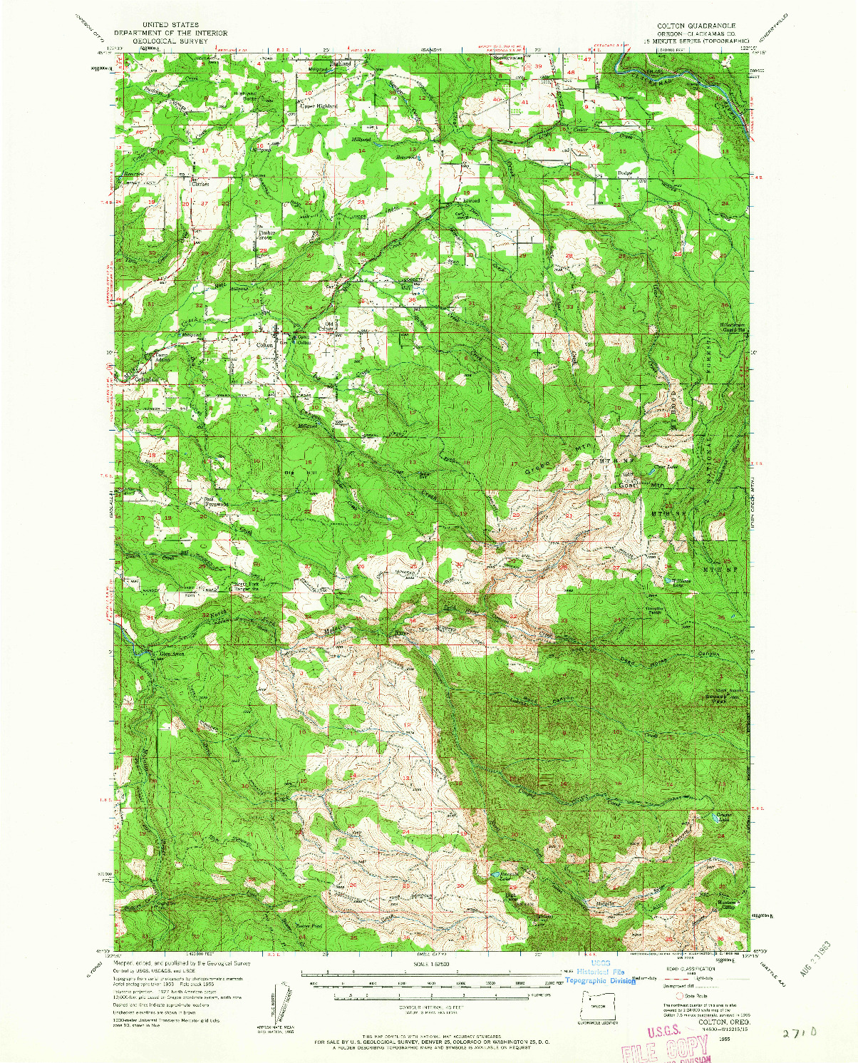 USGS 1:62500-SCALE QUADRANGLE FOR COLTON, OR 1955