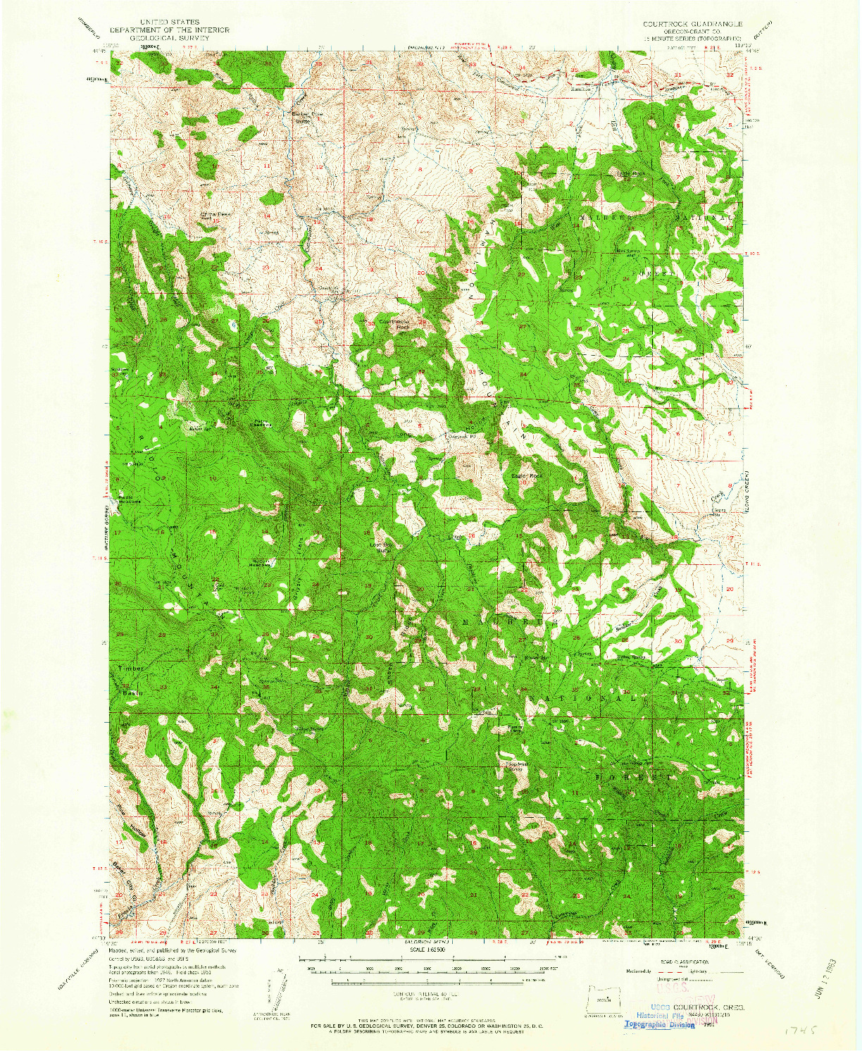 USGS 1:62500-SCALE QUADRANGLE FOR COURTROCK, OR 1951