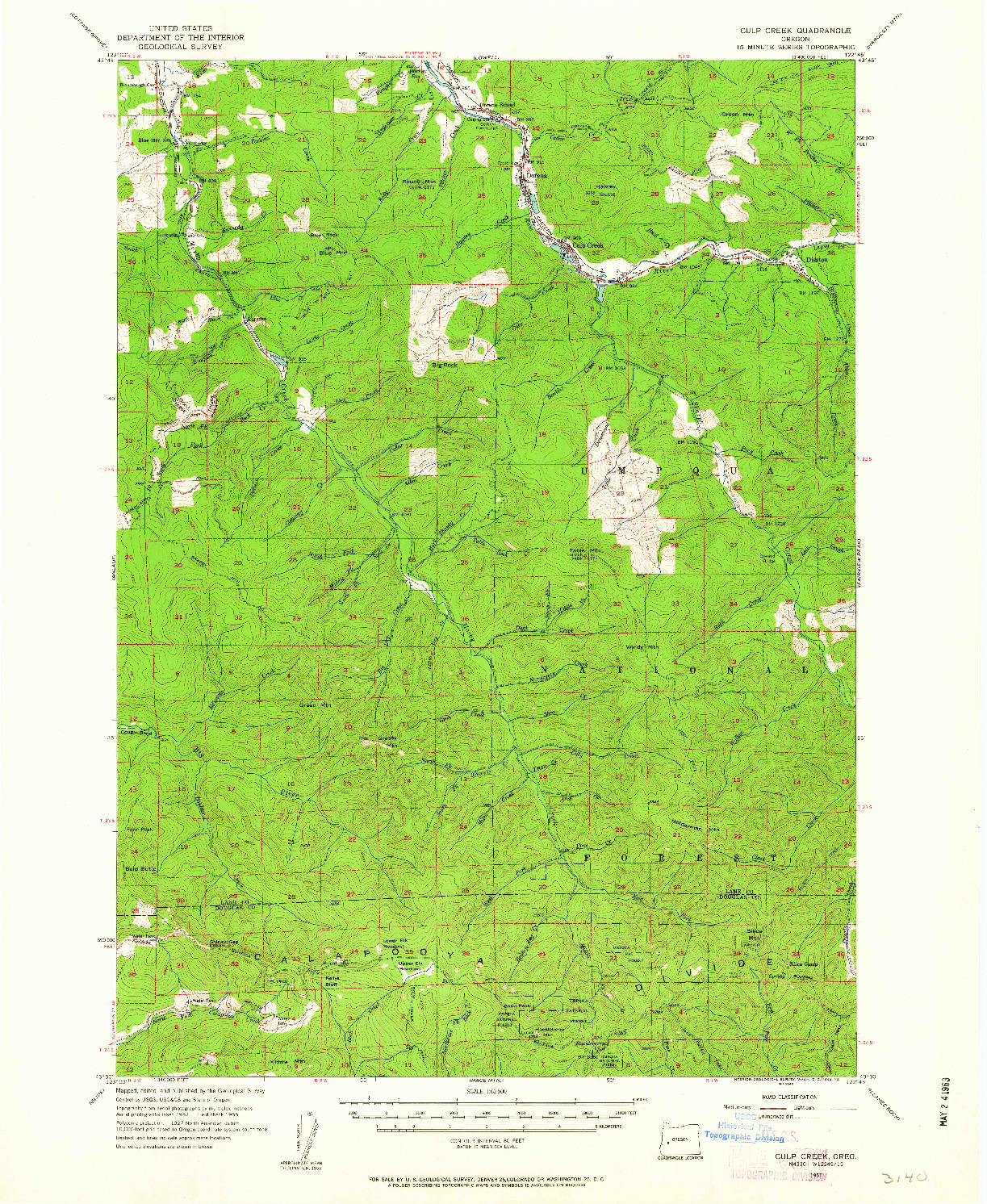 USGS 1:62500-SCALE QUADRANGLE FOR CULP CREEK, OR 1955