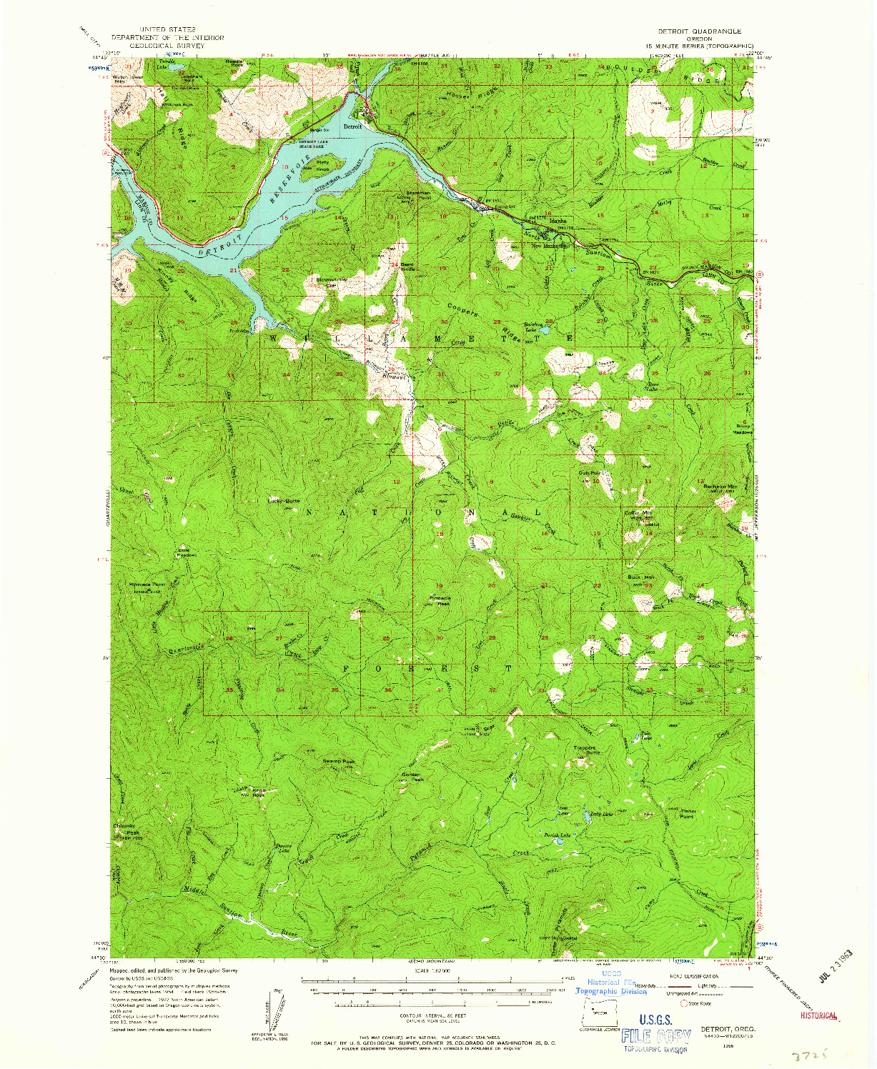 USGS 1:62500-SCALE QUADRANGLE FOR DETROIT, OR 1956