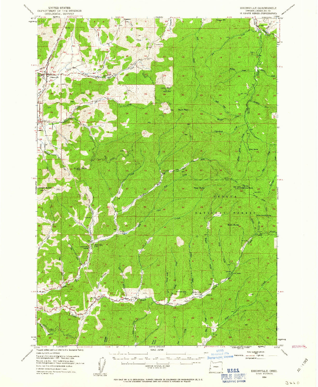 USGS 1:62500-SCALE QUADRANGLE FOR DIXONVILLE, OR 1954