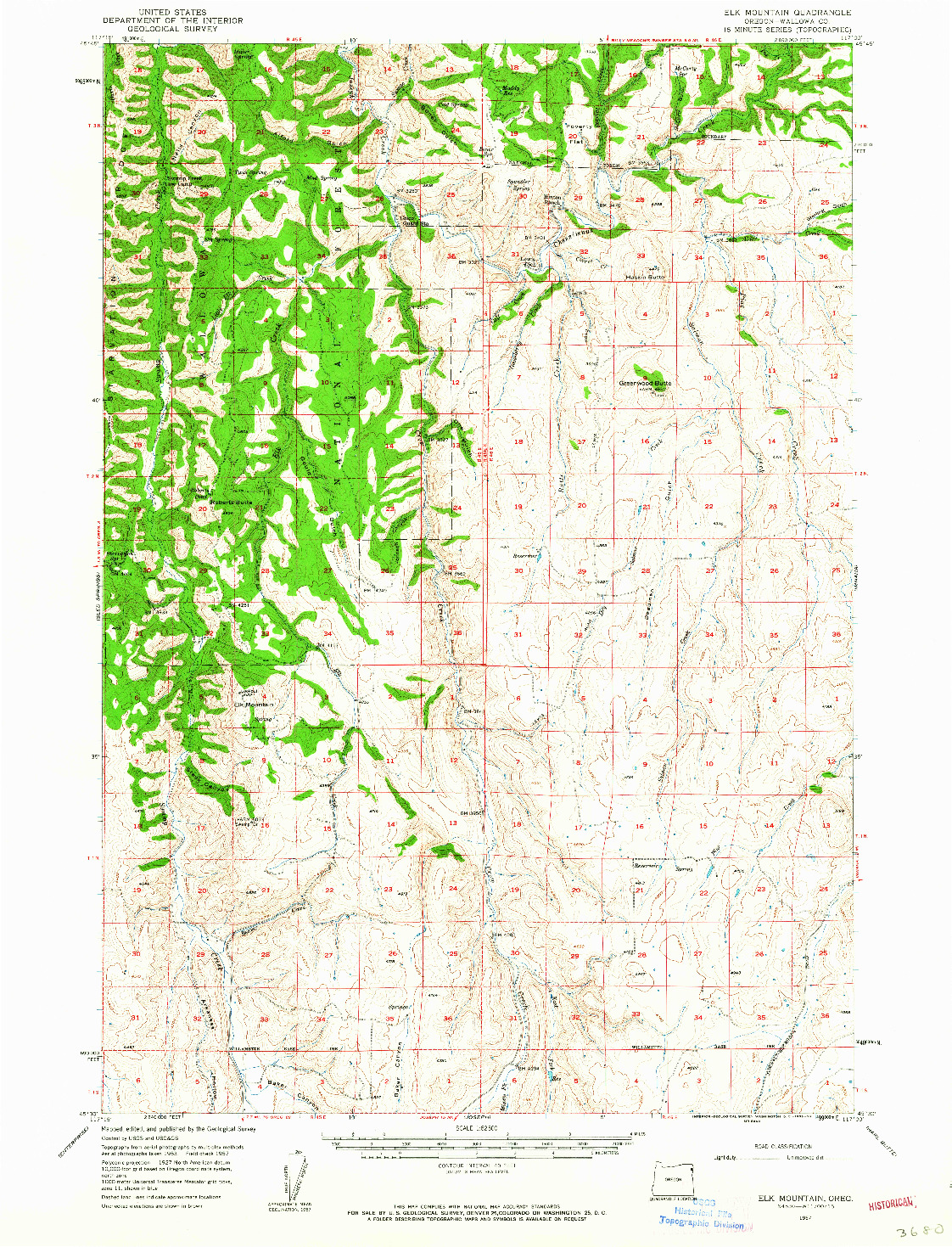 USGS 1:62500-SCALE QUADRANGLE FOR ELK MOUNTAIN, OR 1957