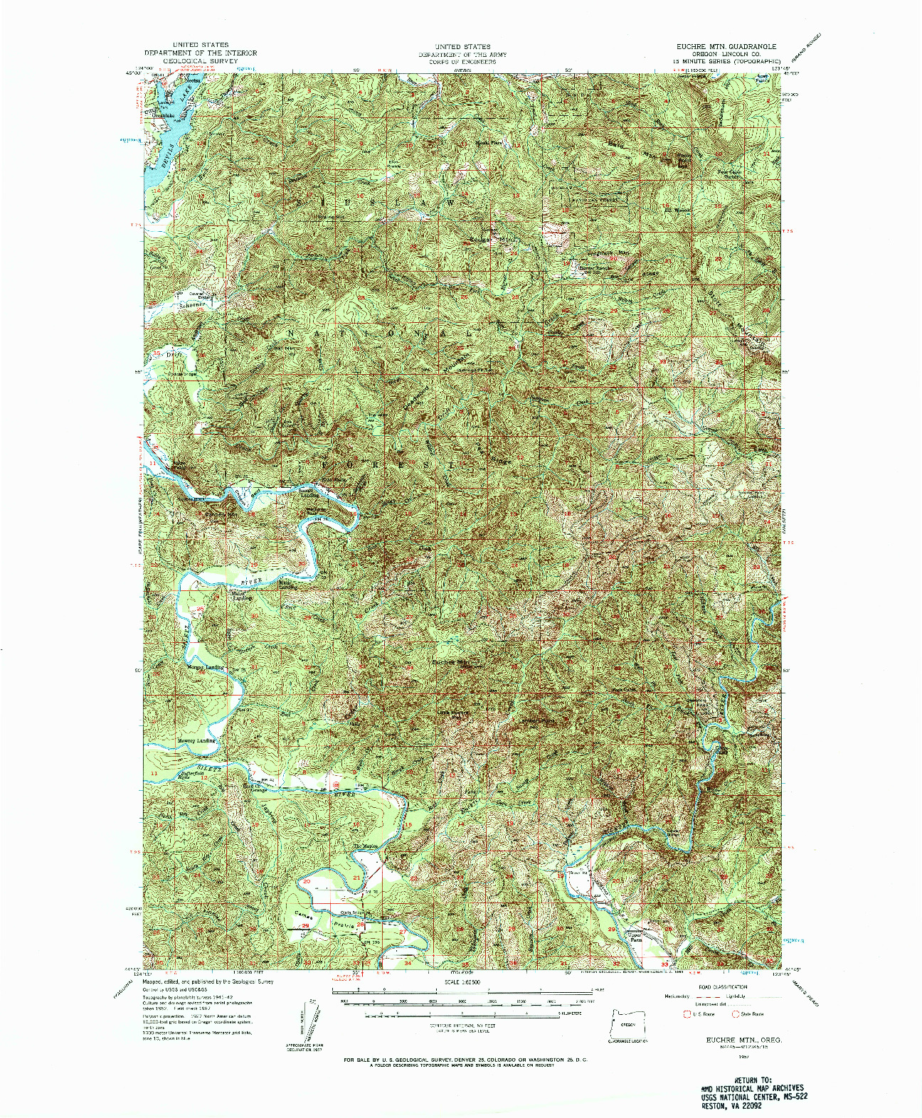 USGS 1:62500-SCALE QUADRANGLE FOR EUCHRE MTN, OR 1957