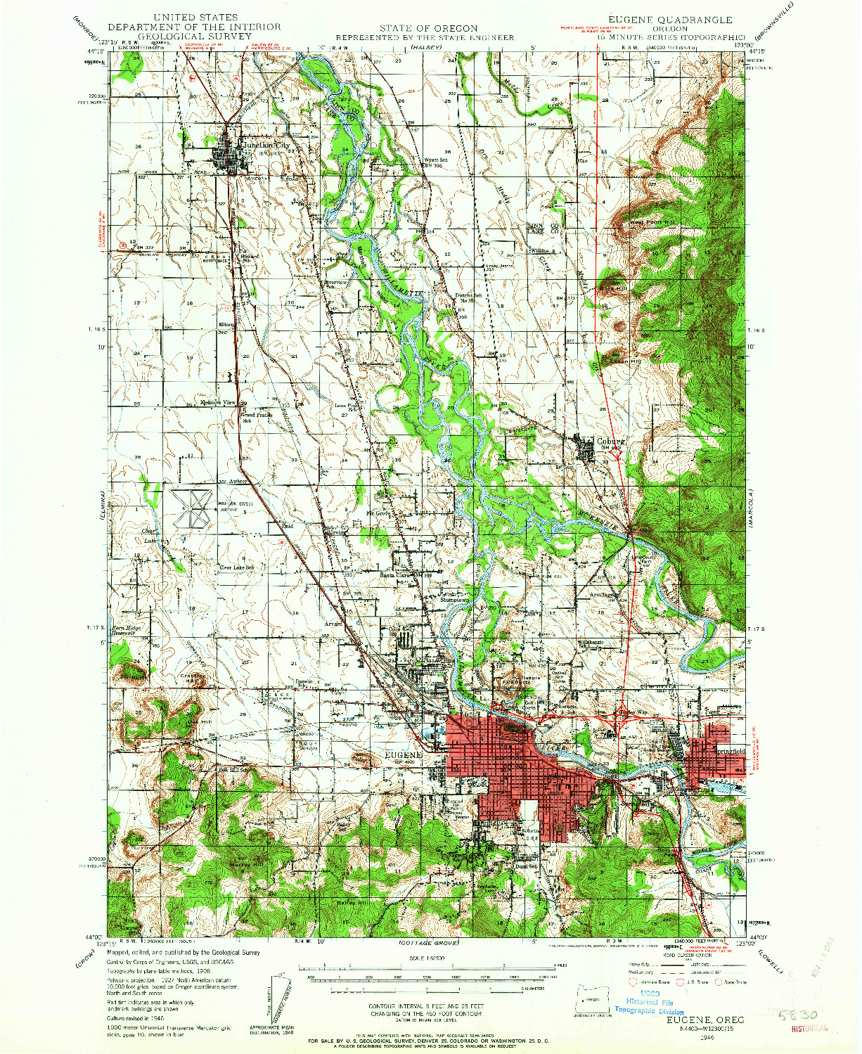 USGS 1:62500-SCALE QUADRANGLE FOR EUGENE, OR 1946
