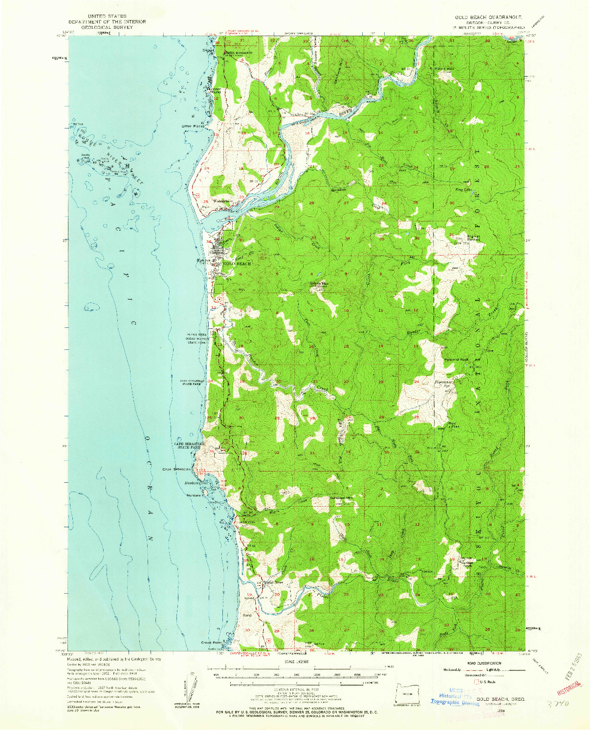 USGS 1:62500-SCALE QUADRANGLE FOR GOLD BEACH, OR 1954