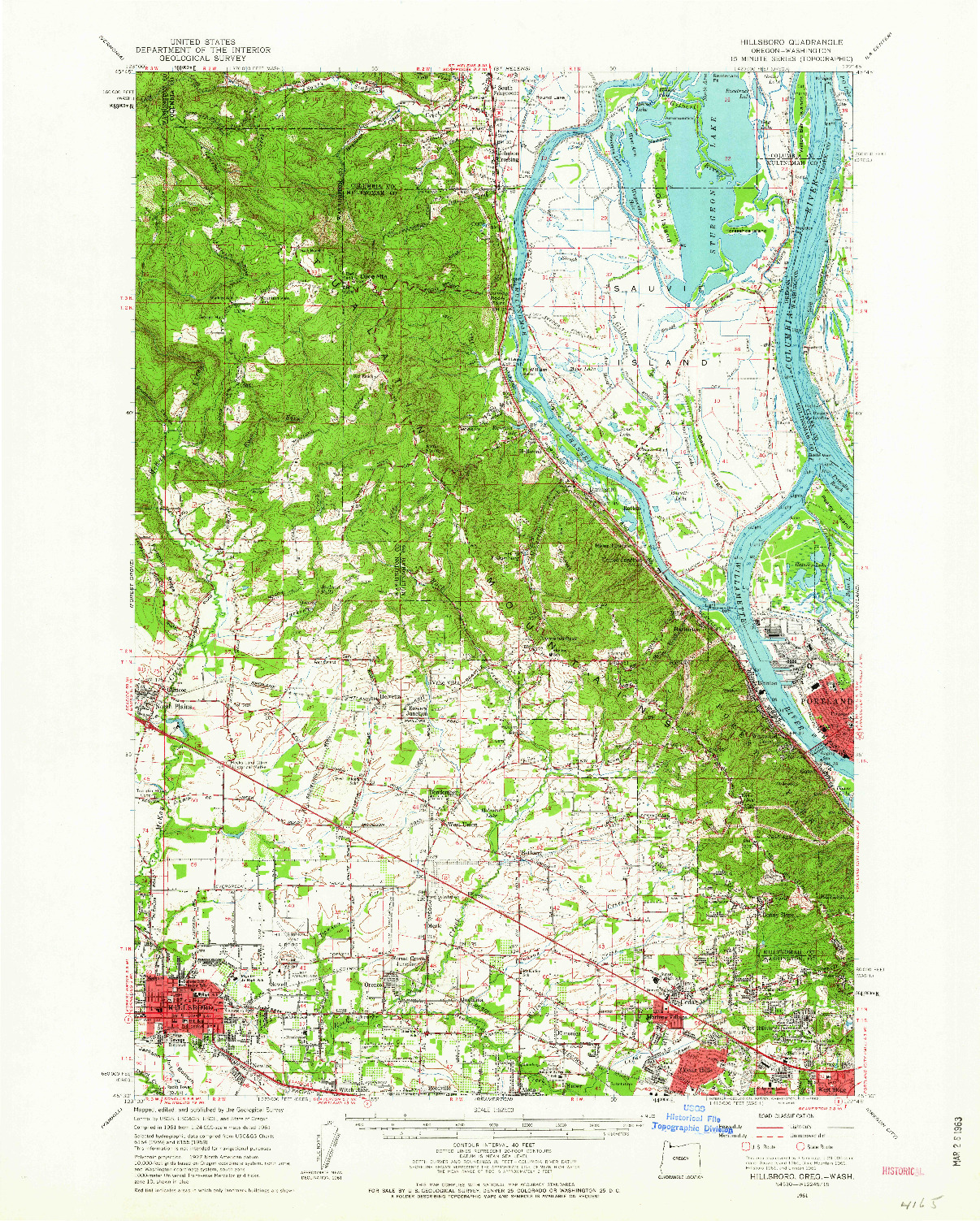 USGS 1:62500-SCALE QUADRANGLE FOR HILLSBORO, OR 1961