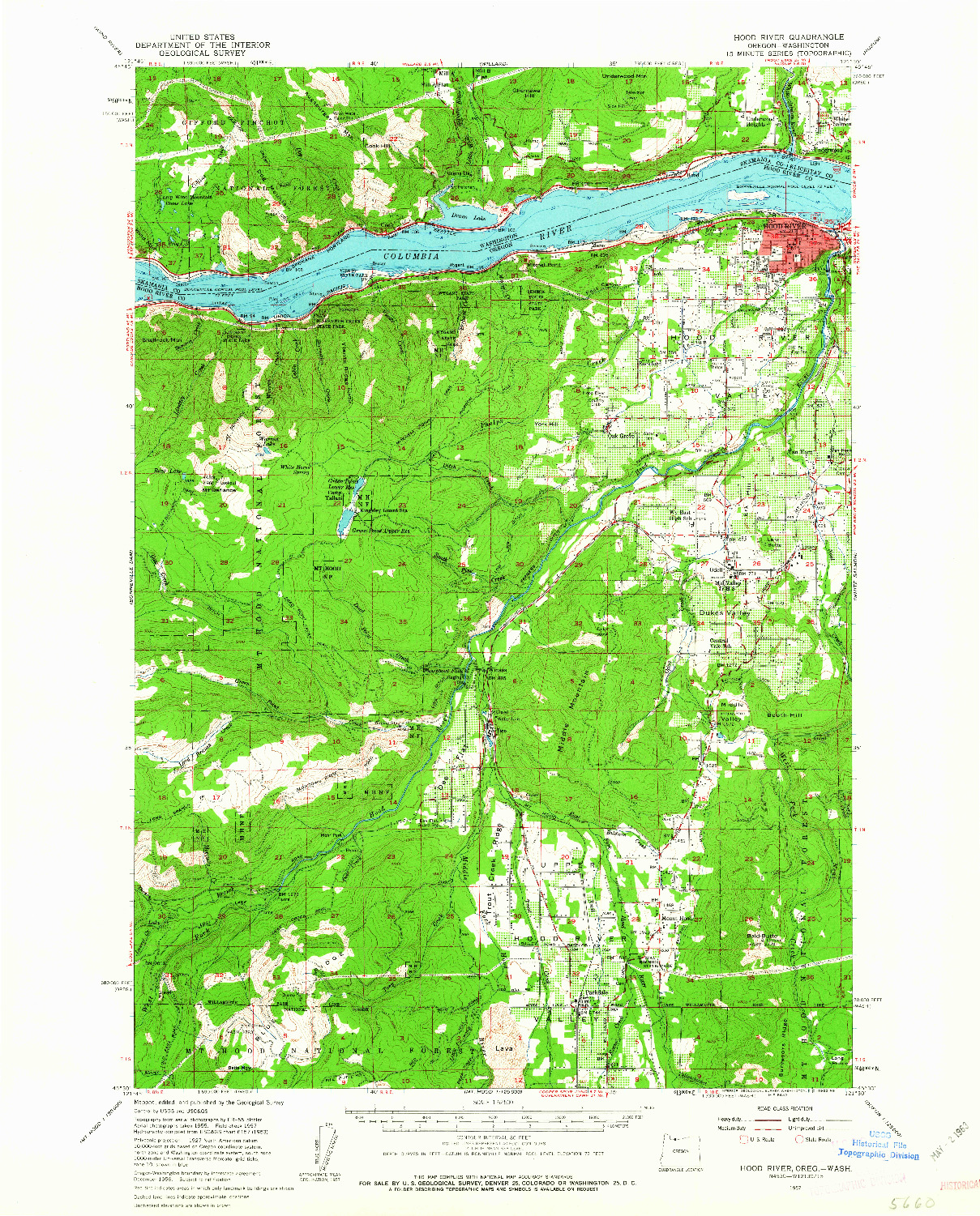 USGS 1:62500-SCALE QUADRANGLE FOR HOOD RIVER, OR 1957