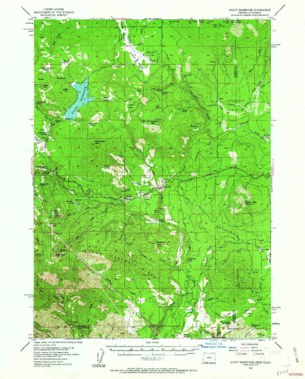 USGS 1:62500-SCALE QUADRANGLE FOR HYATT RESERVOIR, OR 1955
