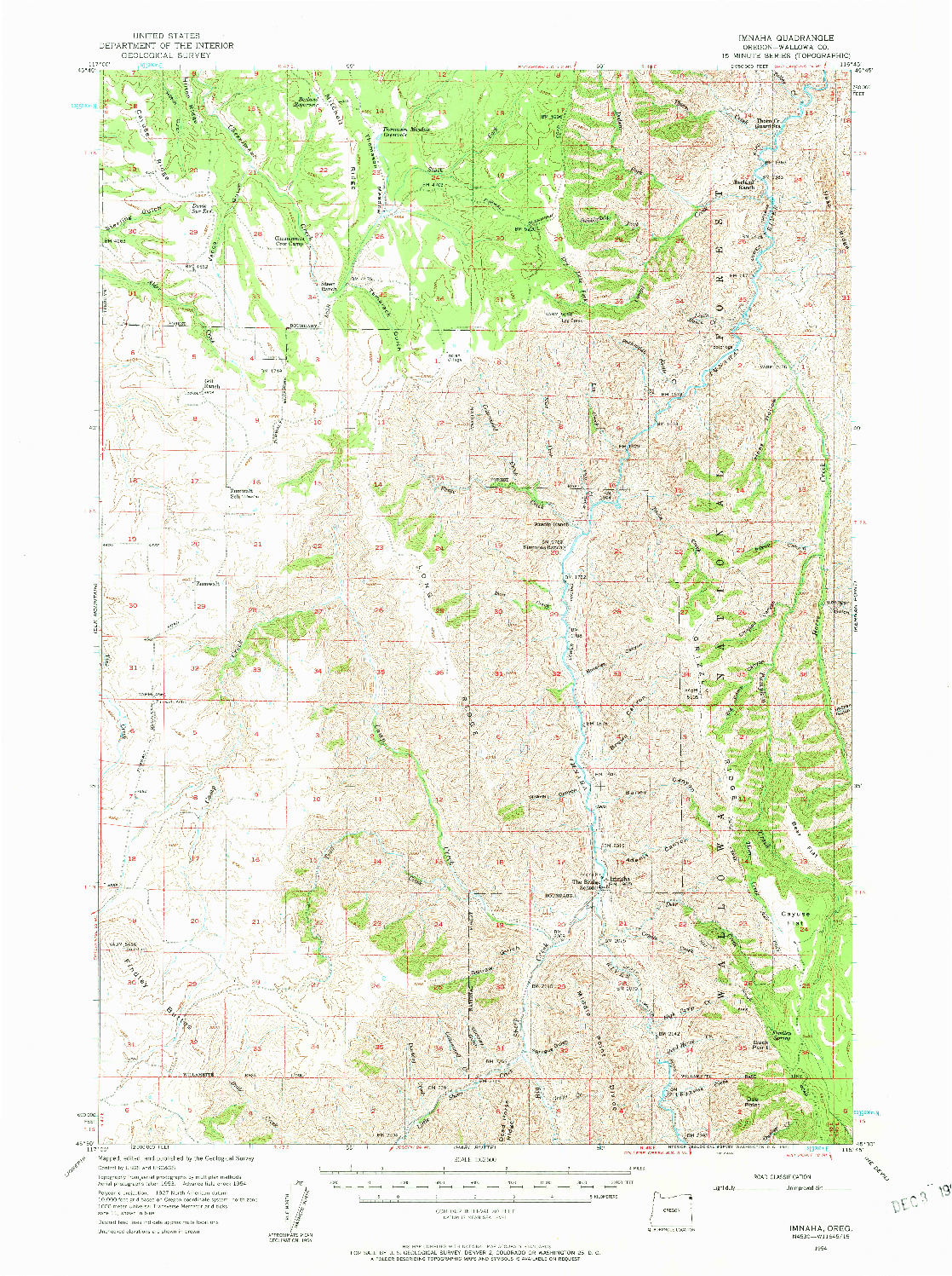 USGS 1:62500-SCALE QUADRANGLE FOR IMNAHA, OR 1954