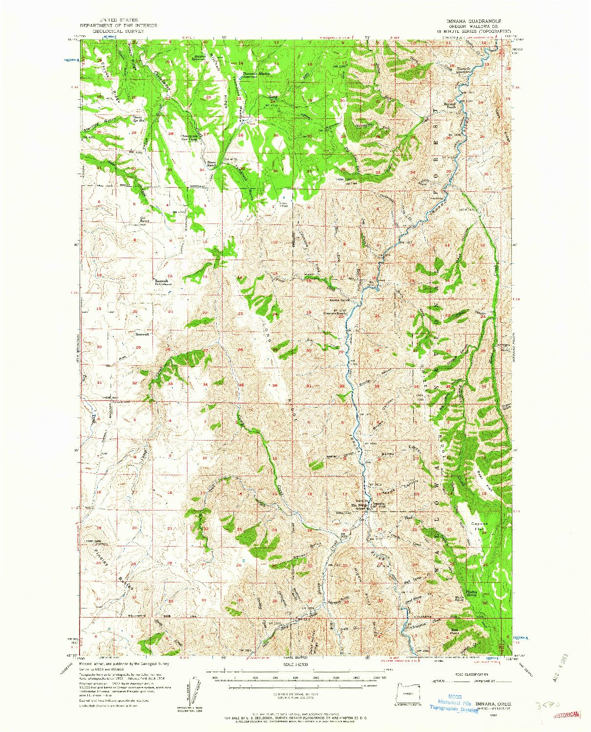 USGS 1:62500-SCALE QUADRANGLE FOR IMNAHA, OR 1954