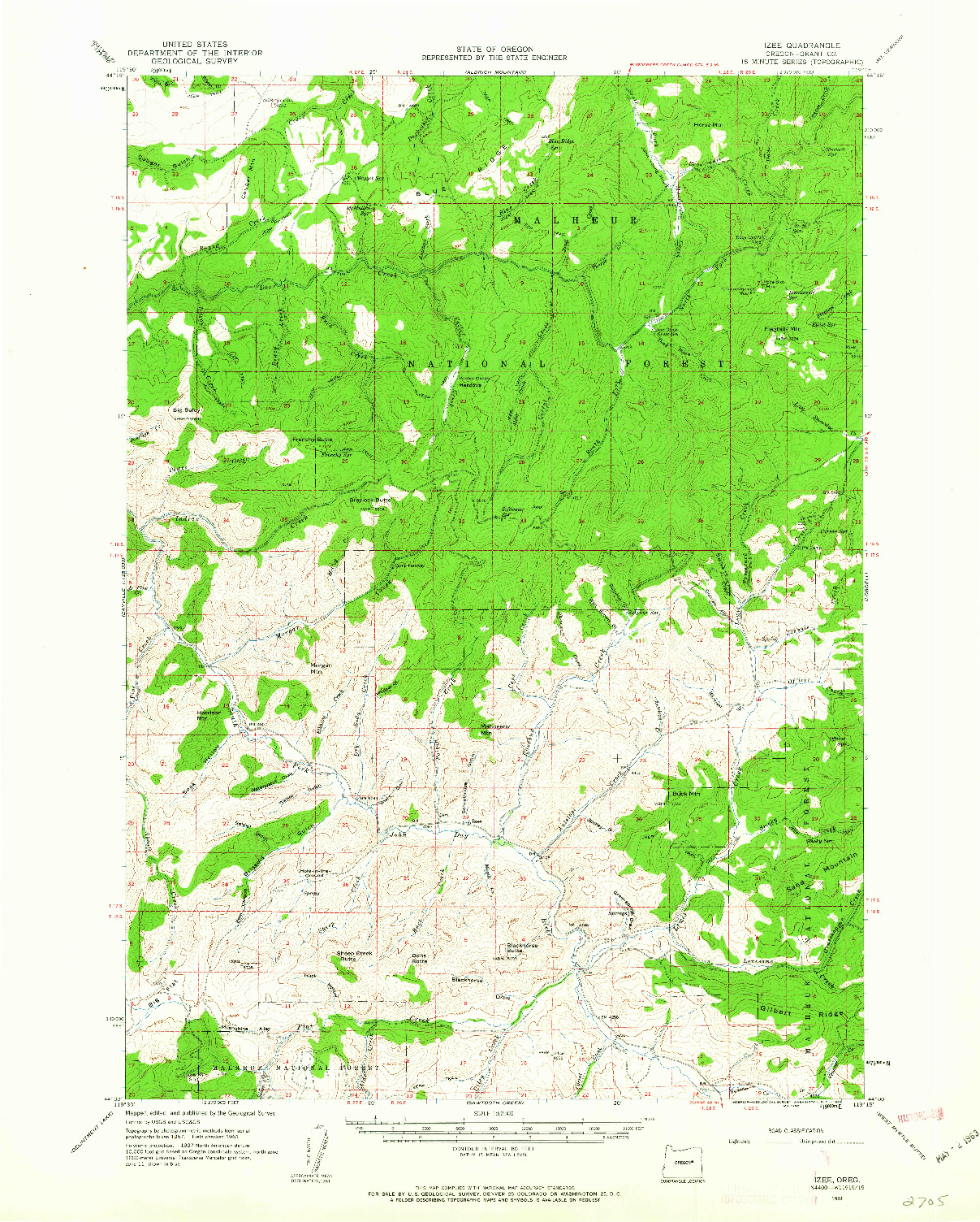 USGS 1:62500-SCALE QUADRANGLE FOR IZEE, OR 1961