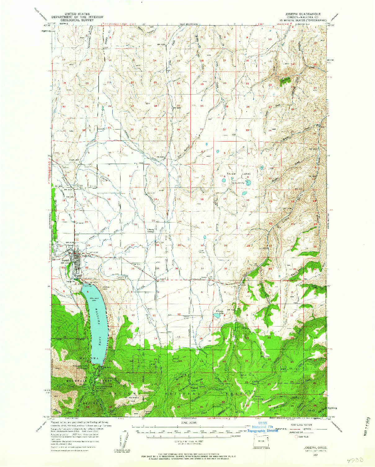 USGS 1:62500-SCALE QUADRANGLE FOR JOSEPH, OR 1957