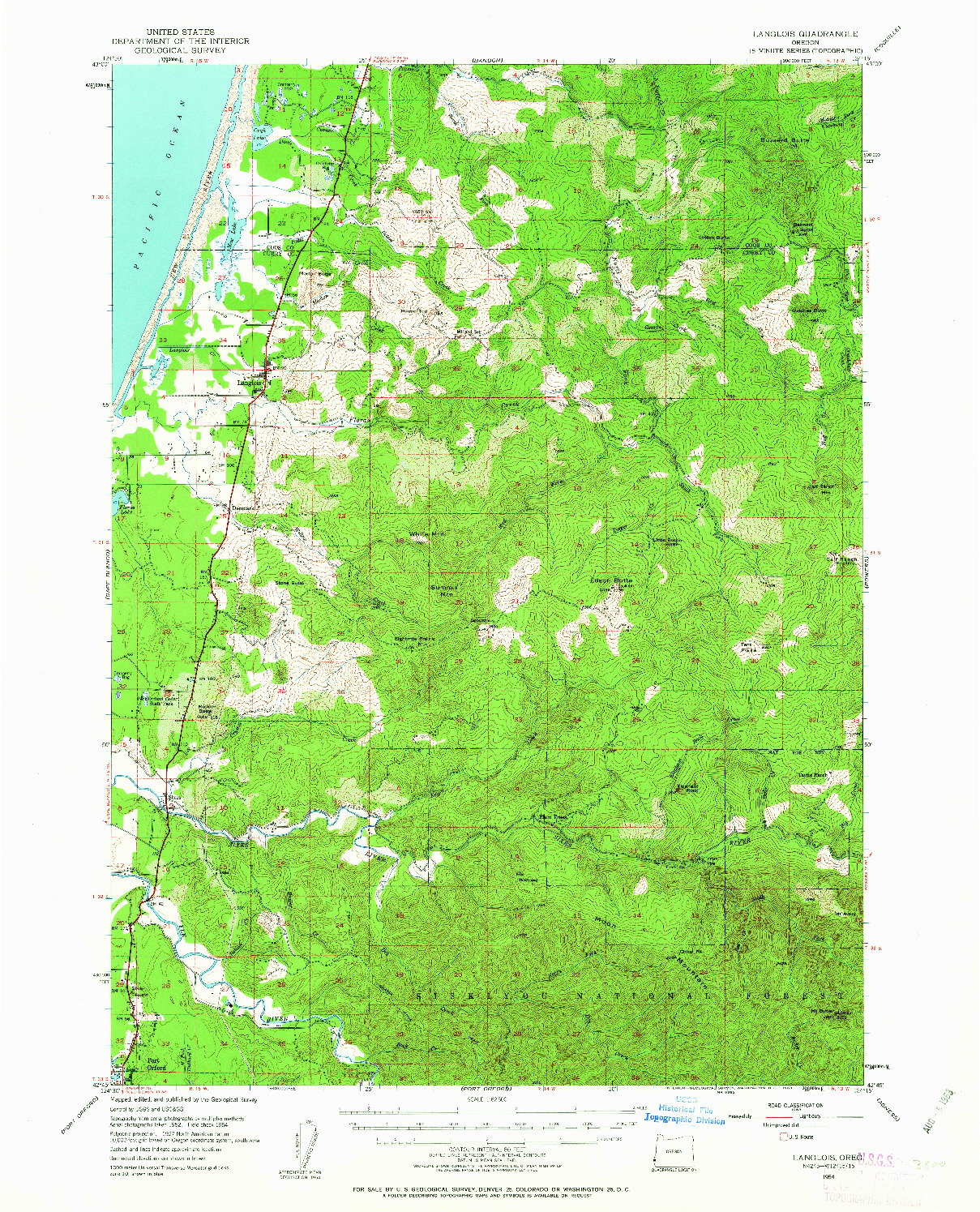 USGS 1:62500-SCALE QUADRANGLE FOR LANGLOIS, OR 1954