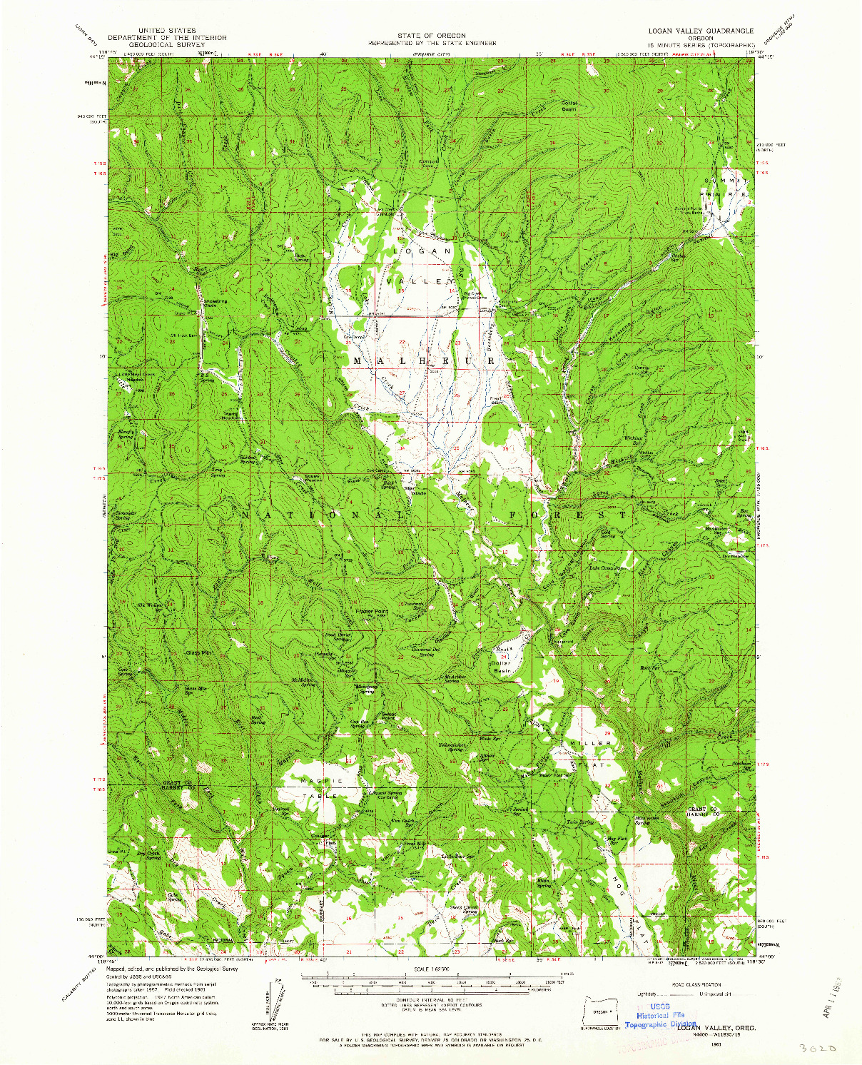 USGS 1:62500-SCALE QUADRANGLE FOR LOGAN VALLEY, OR 1961