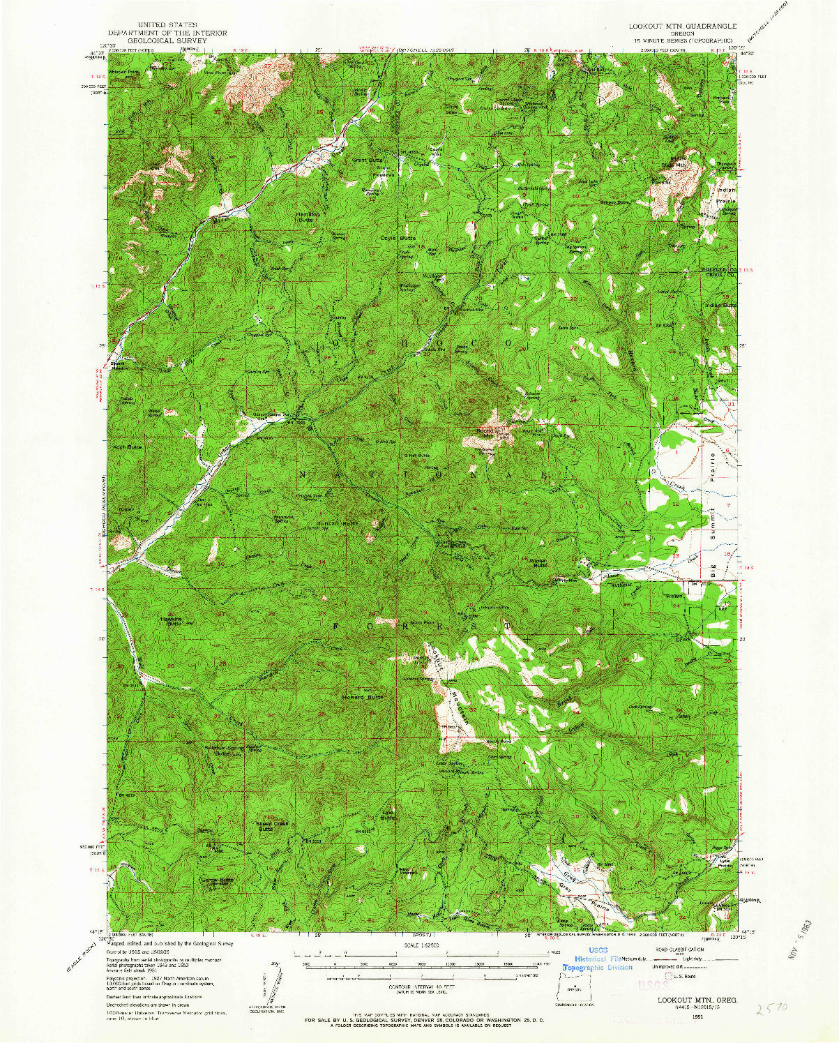 USGS 1:62500-SCALE QUADRANGLE FOR LOOKOUT MTN, OR 1951