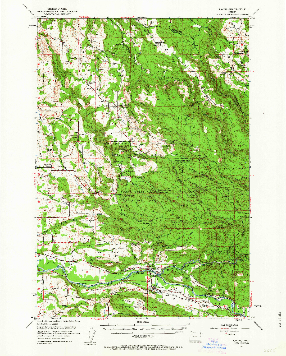 USGS 1:62500-SCALE QUADRANGLE FOR LYONS, OR 1951