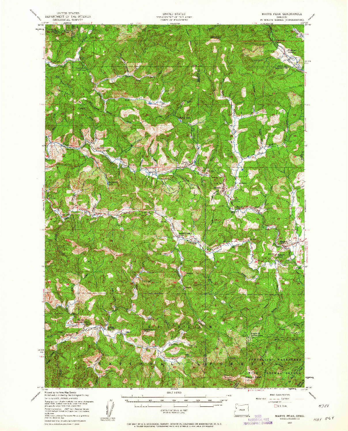 USGS 1:62500-SCALE QUADRANGLE FOR MARYS PEAK, OR 1957