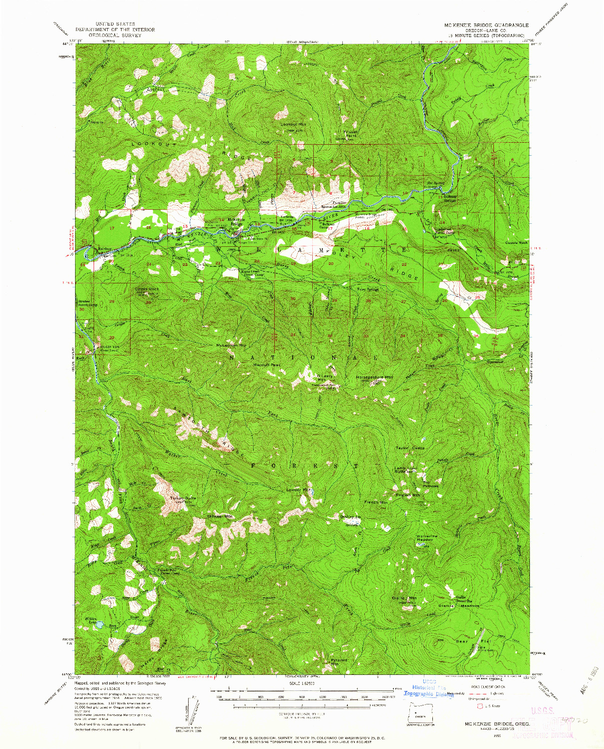 USGS 1:62500-SCALE QUADRANGLE FOR MC KENZIE BRIDGE, OR 1955