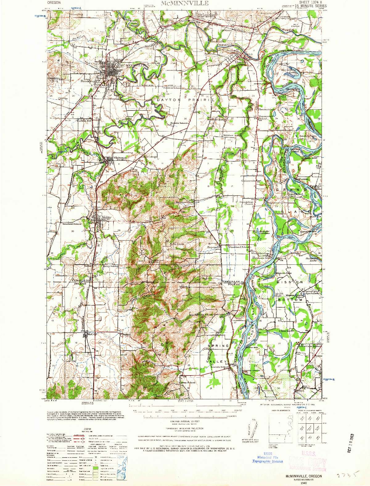 USGS 1:62500-SCALE QUADRANGLE FOR MCMINNVILLE, OR 1940