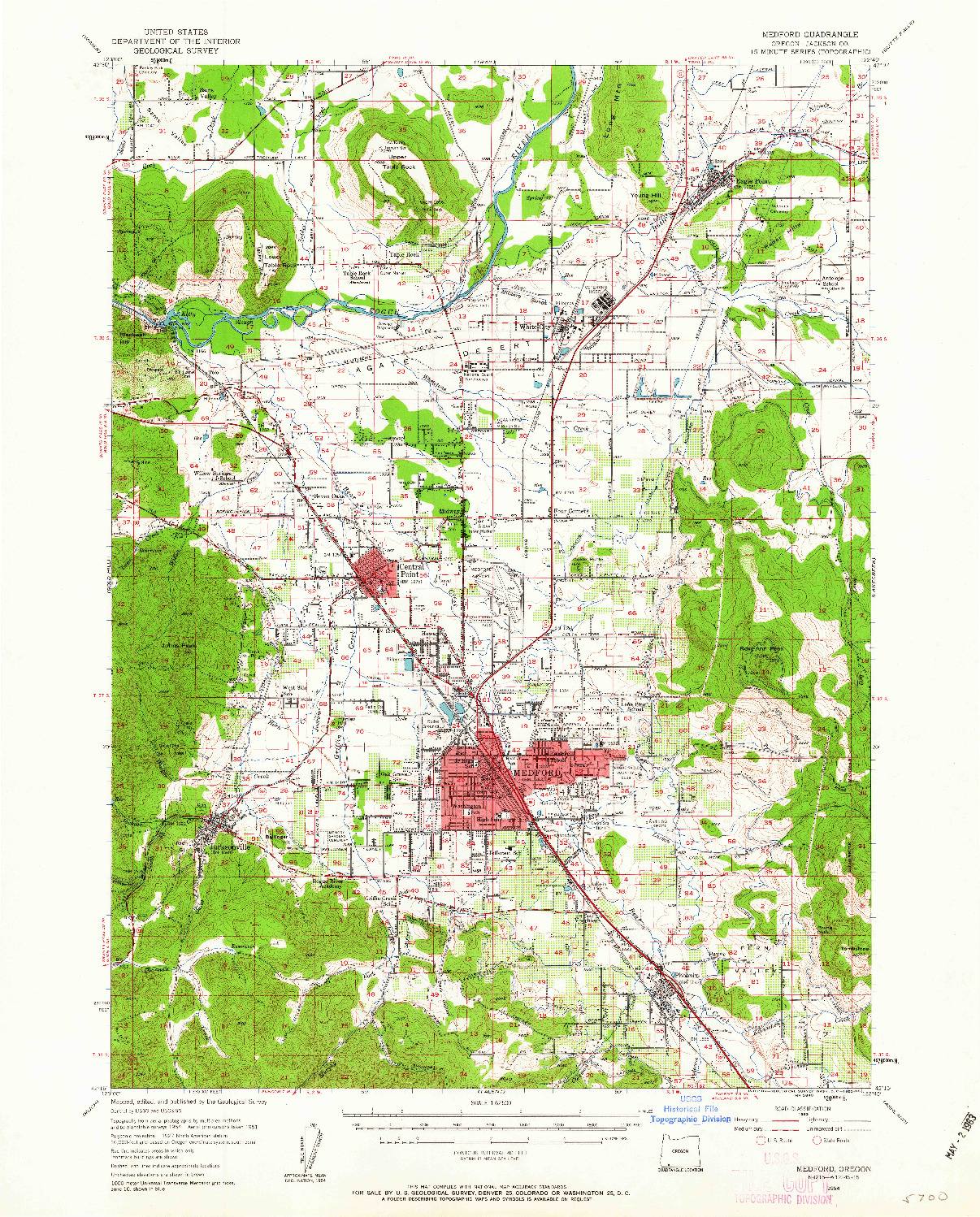 USGS 1:62500-SCALE QUADRANGLE FOR MEDFORD, OR 1954