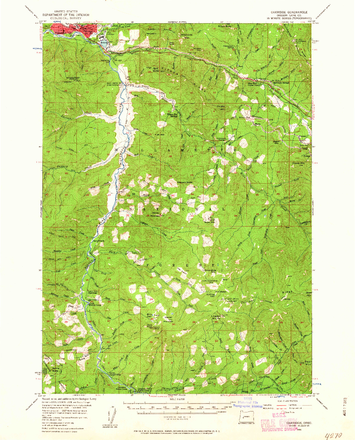 USGS 1:62500-SCALE QUADRANGLE FOR OAKRIDGE, OR 1956