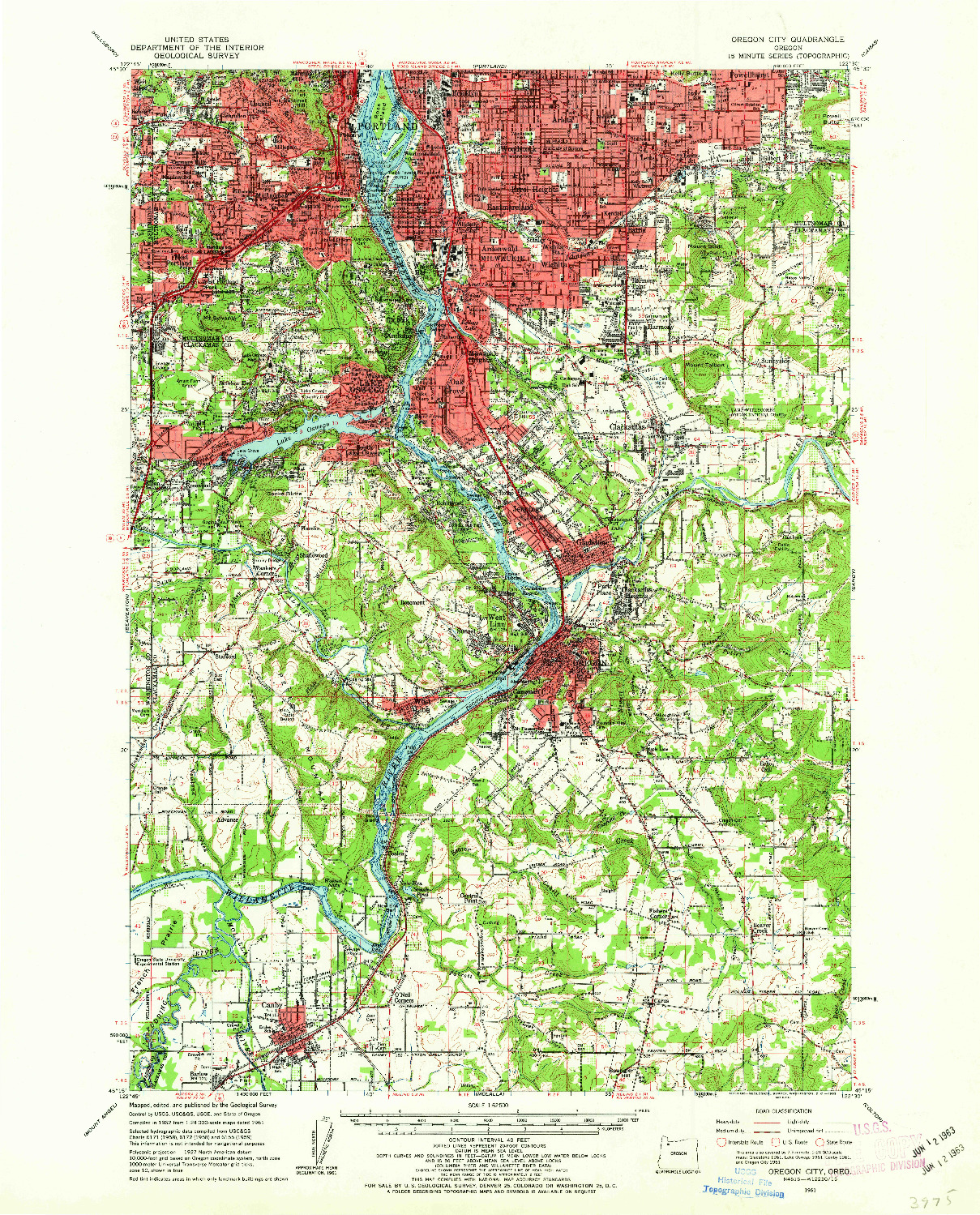 USGS 1:62500-SCALE QUADRANGLE FOR OREGON CITY, OR 1961