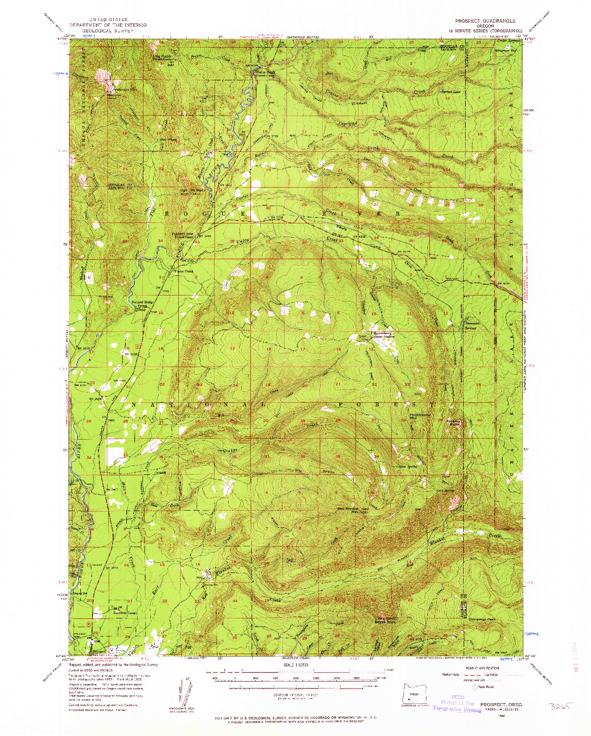 USGS 1:62500-SCALE QUADRANGLE FOR PROSPECT, OR 1956