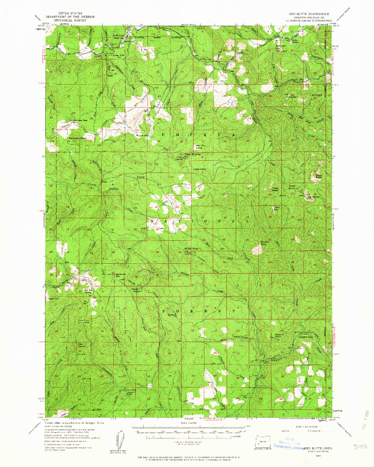 USGS 1:62500-SCALE QUADRANGLE FOR RED BUTTE, OR 1955