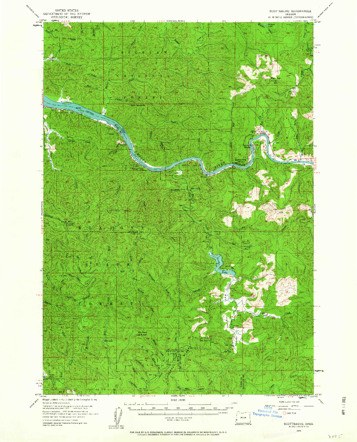 USGS 1:62500-SCALE QUADRANGLE FOR SCOTTSBURG, OR 1955