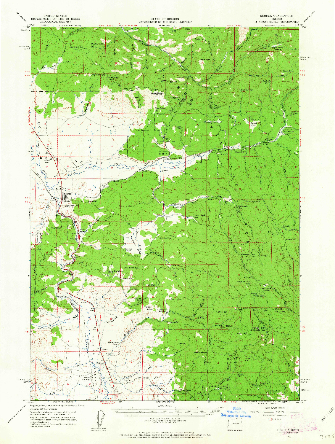 USGS 1:62500-SCALE QUADRANGLE FOR SENECA, OR 1961