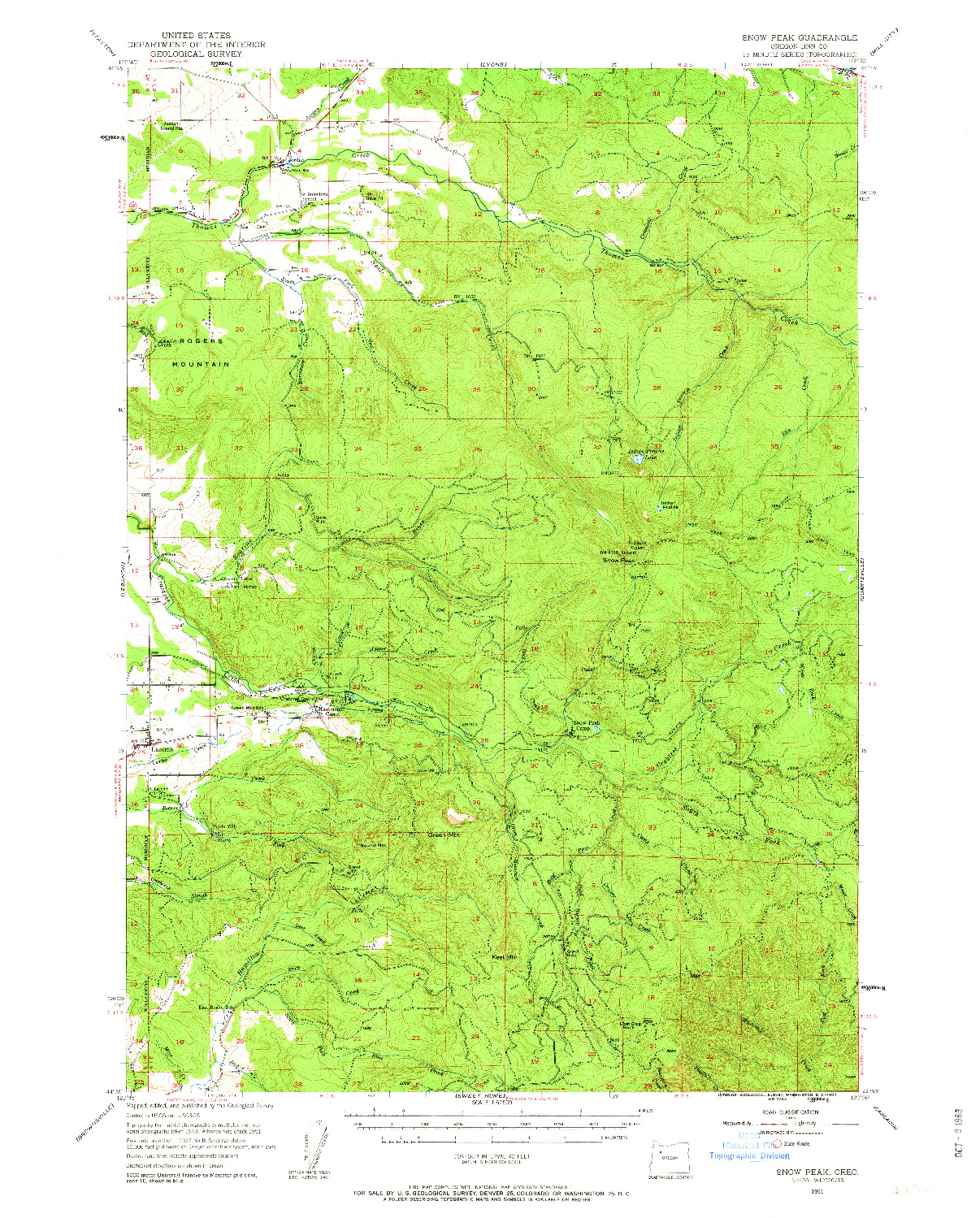 USGS 1:62500-SCALE QUADRANGLE FOR SNOW PEAK, OR 1951