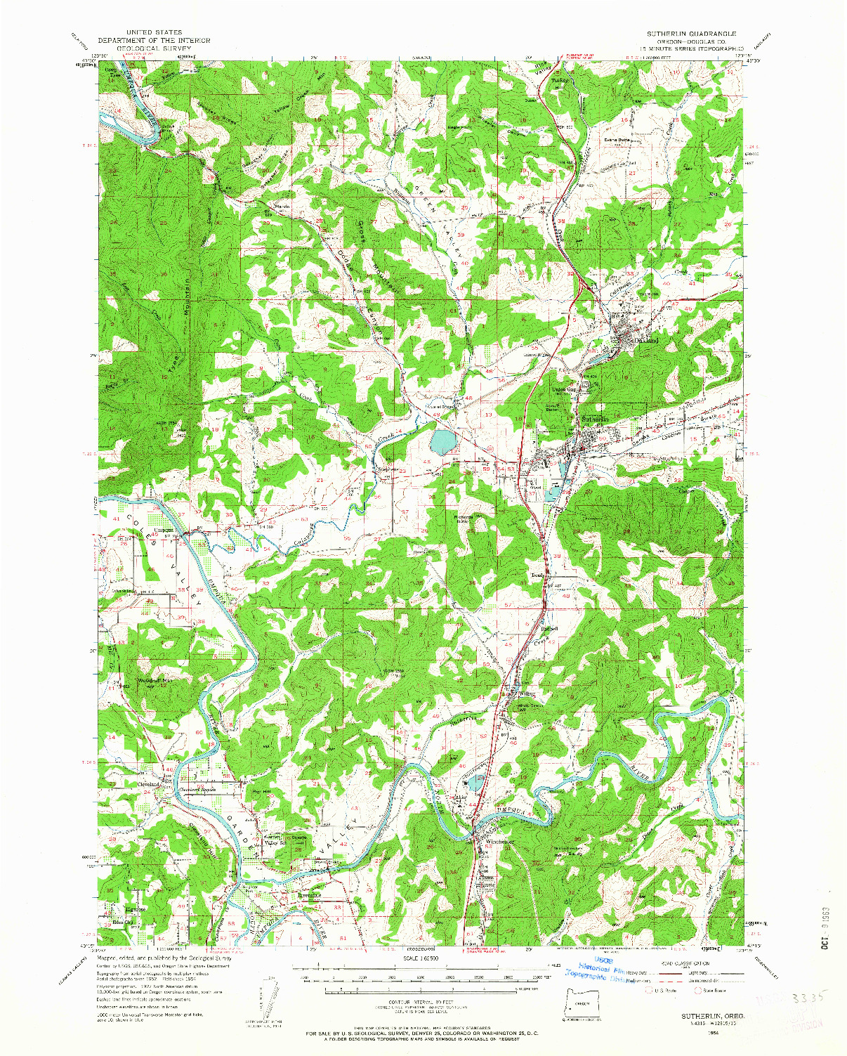 USGS 1:62500-SCALE QUADRANGLE FOR SUTHERLIN, OR 1954