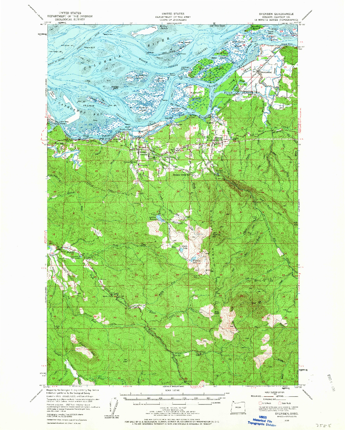 USGS 1:62500-SCALE QUADRANGLE FOR SVENSEN, OR 1955