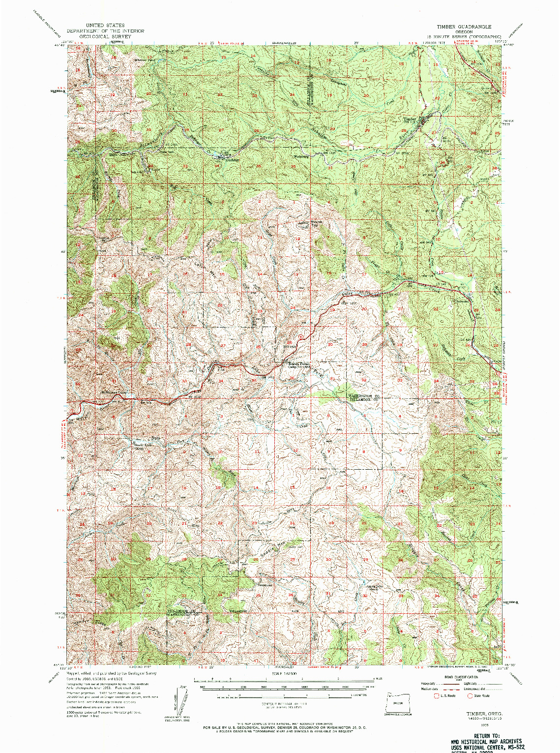 USGS 1:62500-SCALE QUADRANGLE FOR TIMBER, OR 1955