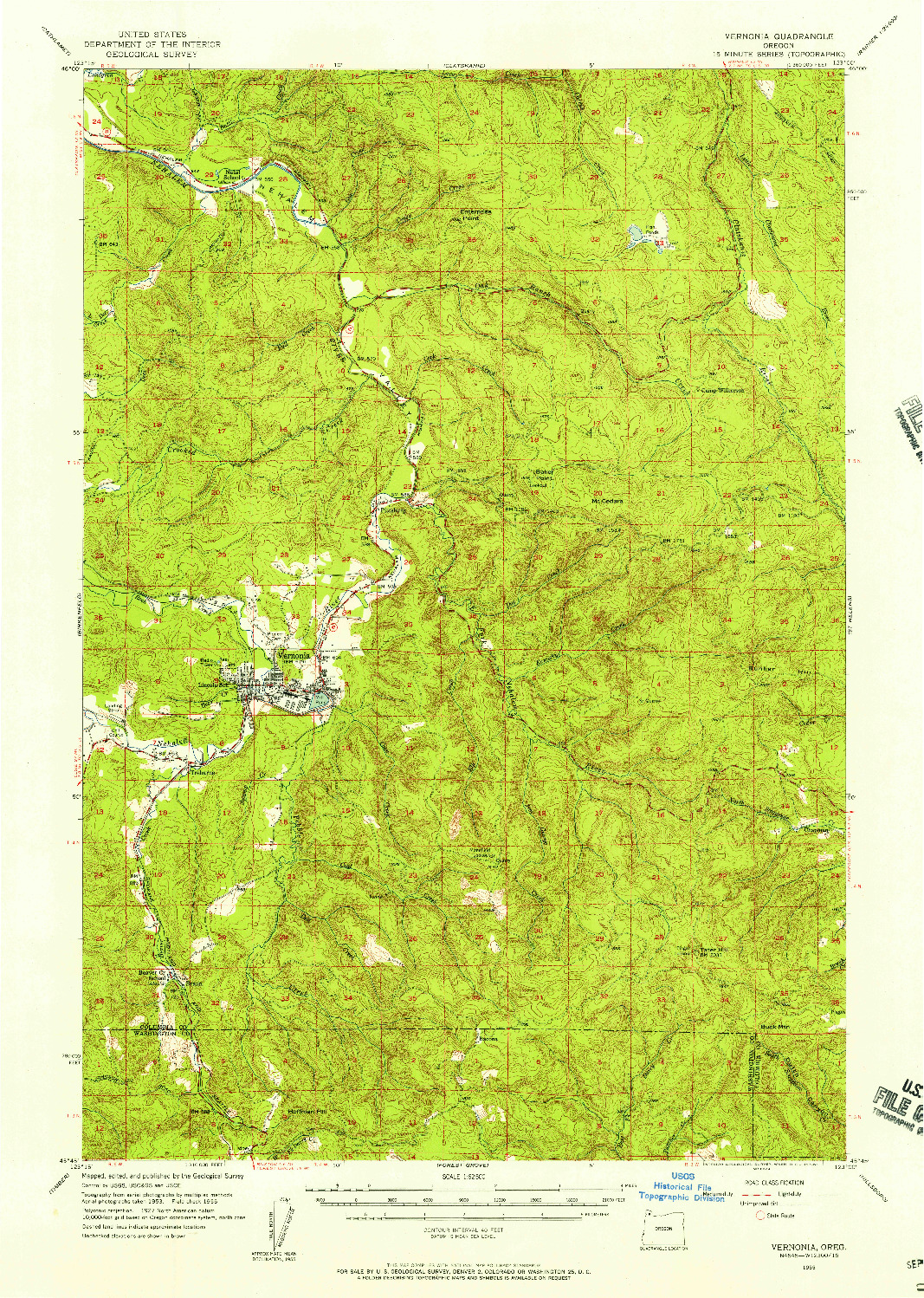 USGS 1:62500-SCALE QUADRANGLE FOR VERNONIA, OR 1955