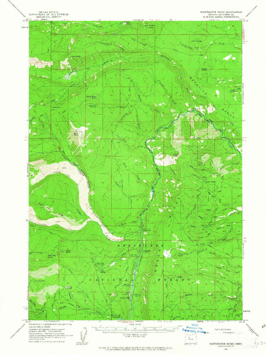 USGS 1:62500-SCALE QUADRANGLE FOR WHITEWATER RIVER, OR 1961