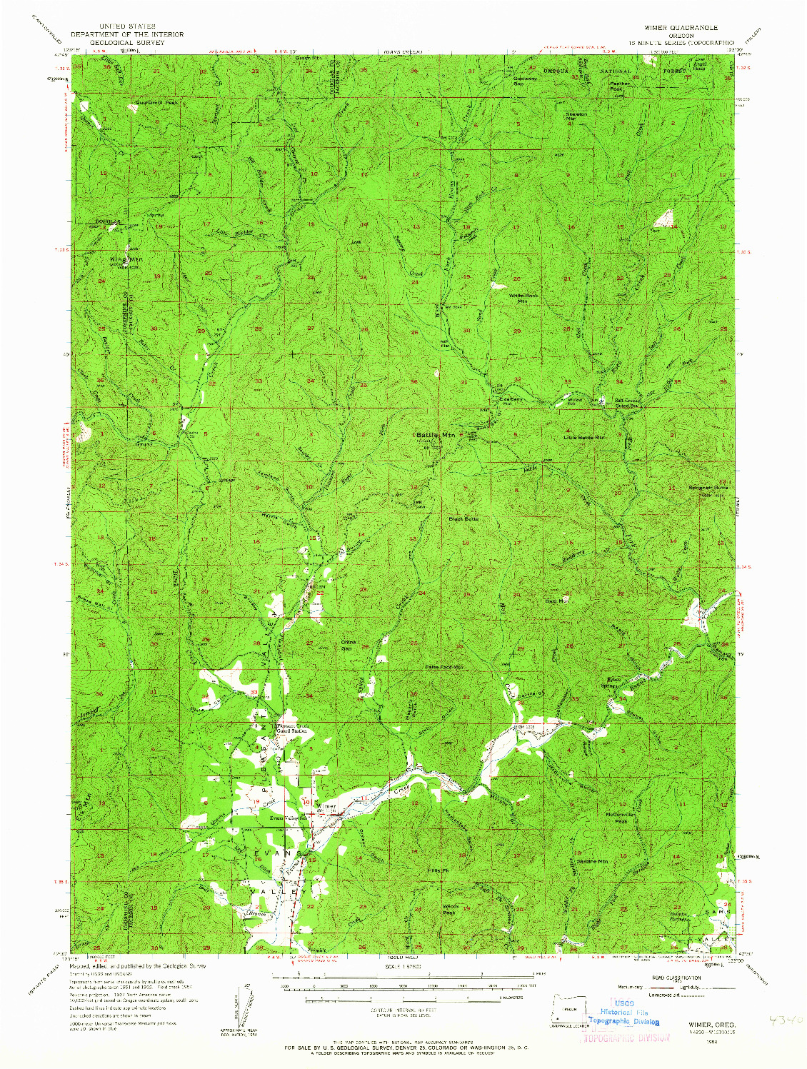 USGS 1:62500-SCALE QUADRANGLE FOR WIMER, OR 1954