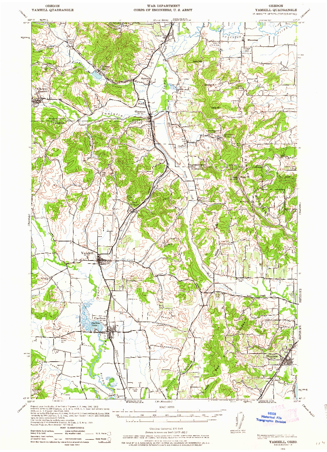 USGS 1:62500-SCALE QUADRANGLE FOR YAMHILL, OR 1941